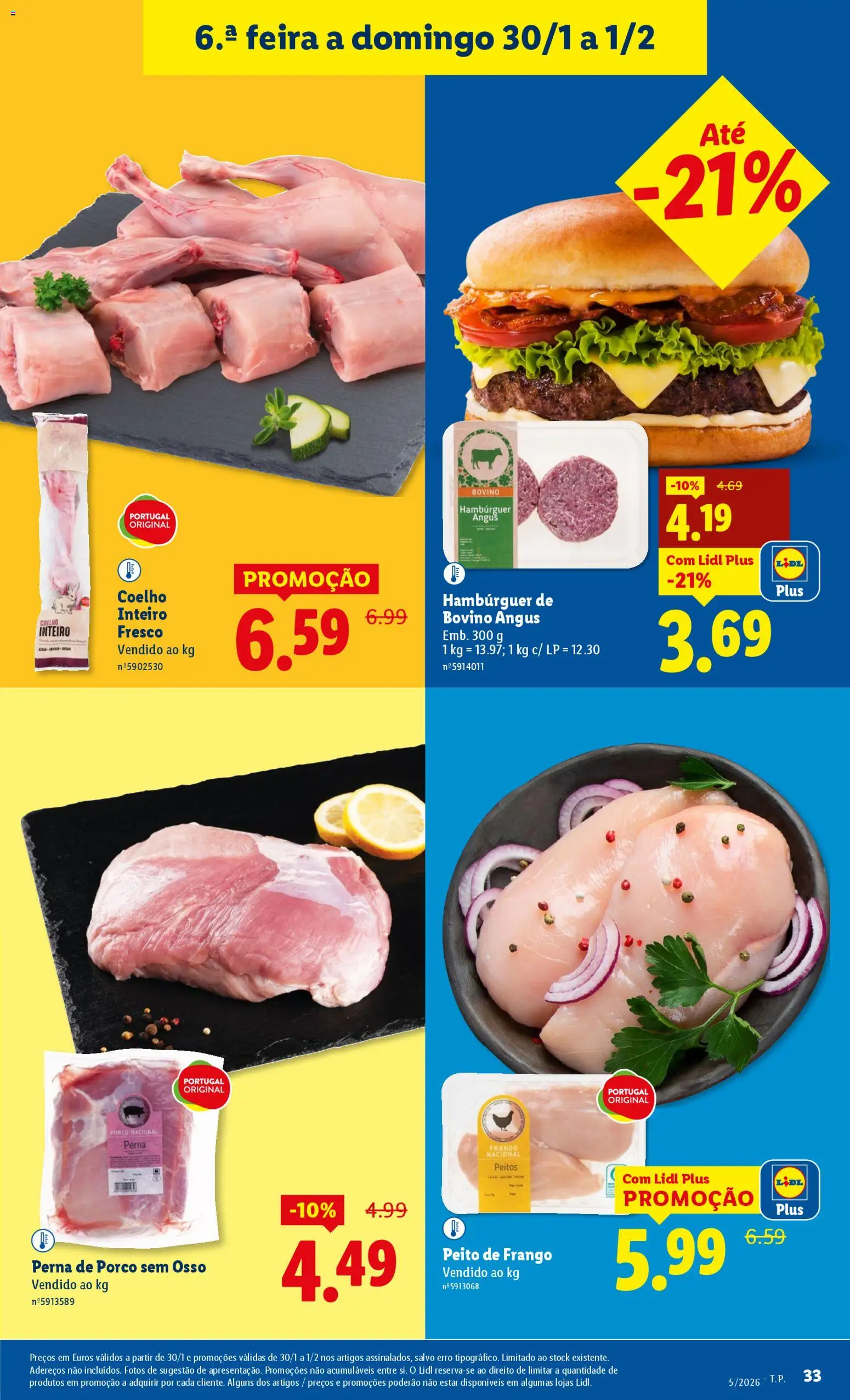 Lidl folheto │ válido de 26.01.2026 | Página: 33 | Produtos: Peito de frango, Frango, Hambúrguer, Coelho