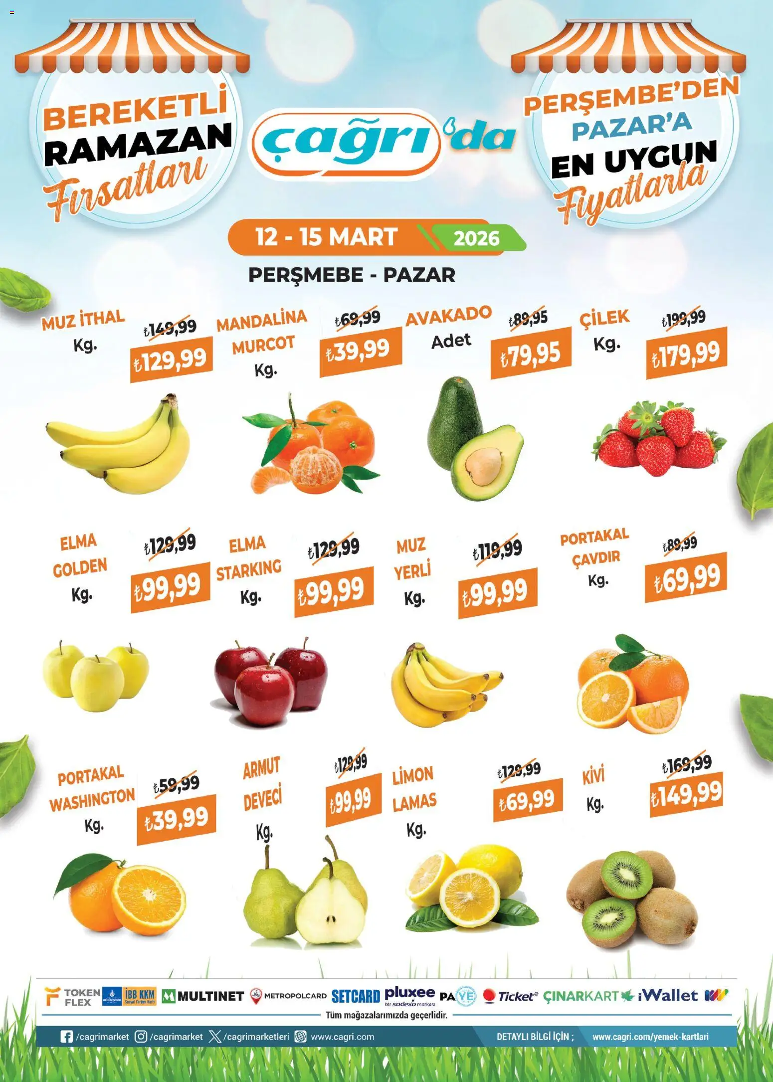 Çağrı Market - Manav Katalog - 12.03.2026 tarihinden itibaren geçerlidir | Sayfa: 1 | Ürünler: Elma, Portakal, Muz, Kivi