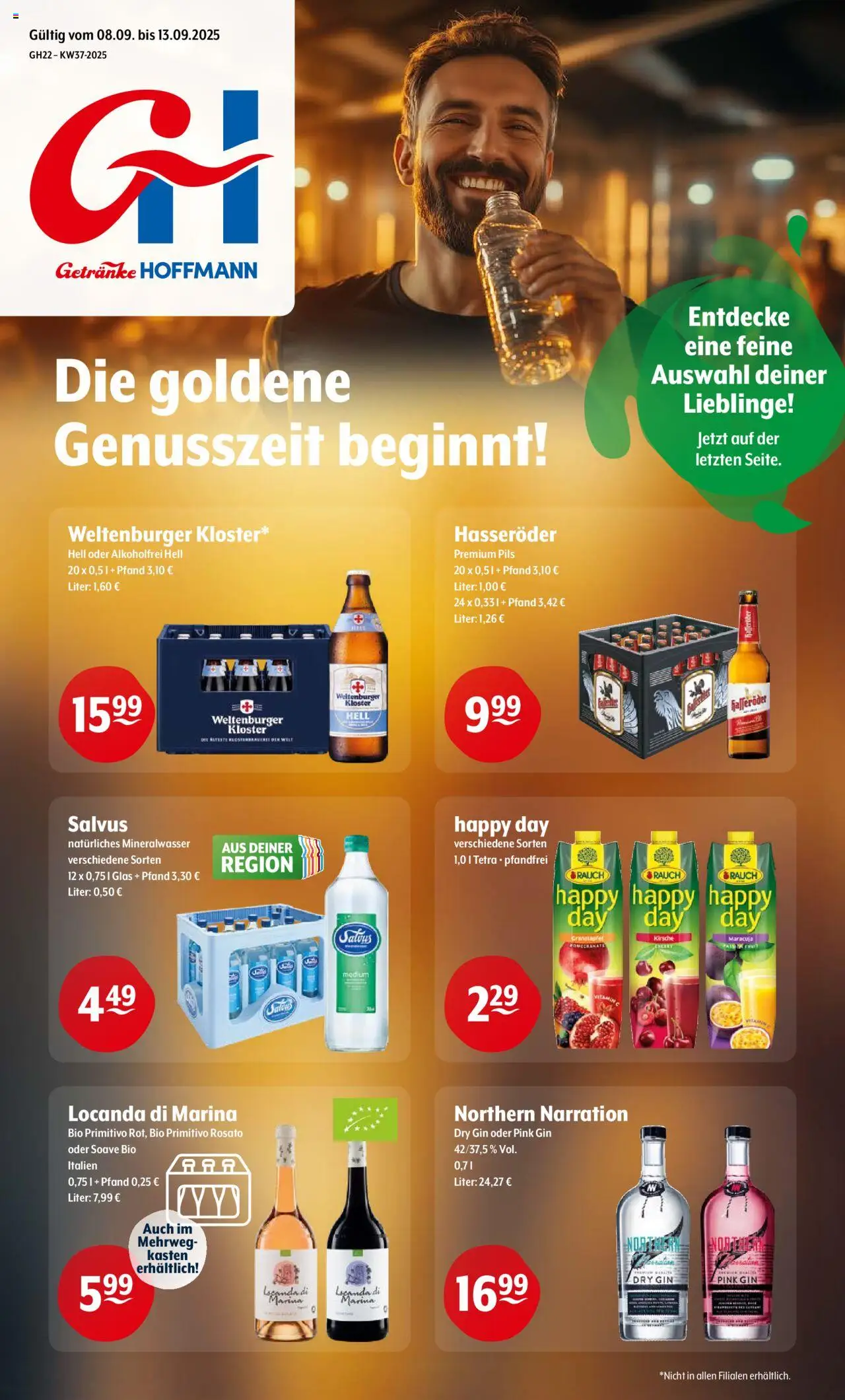 Getränke Hoffmann - Nordrhein - Westfalen – gültig ab 08.09.2025 | Seite: 1 | Produkte: Pils, Mineralwasser, Hasseröder, Gin