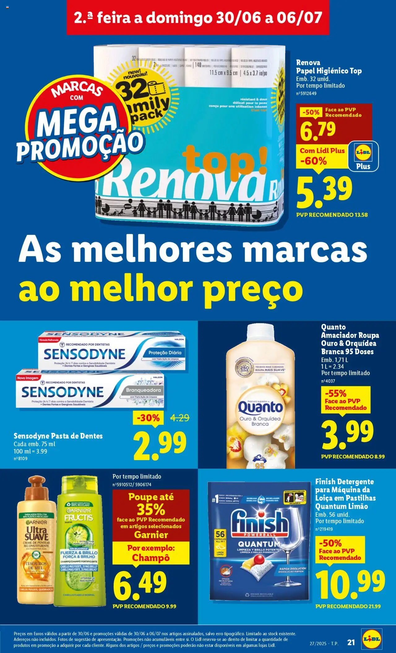 Lidl folheto │ válido de 30.06.2025 | Página: 21 | Produtos: Agua, Papel higiénico, Shampoo, Pasta de dentes
