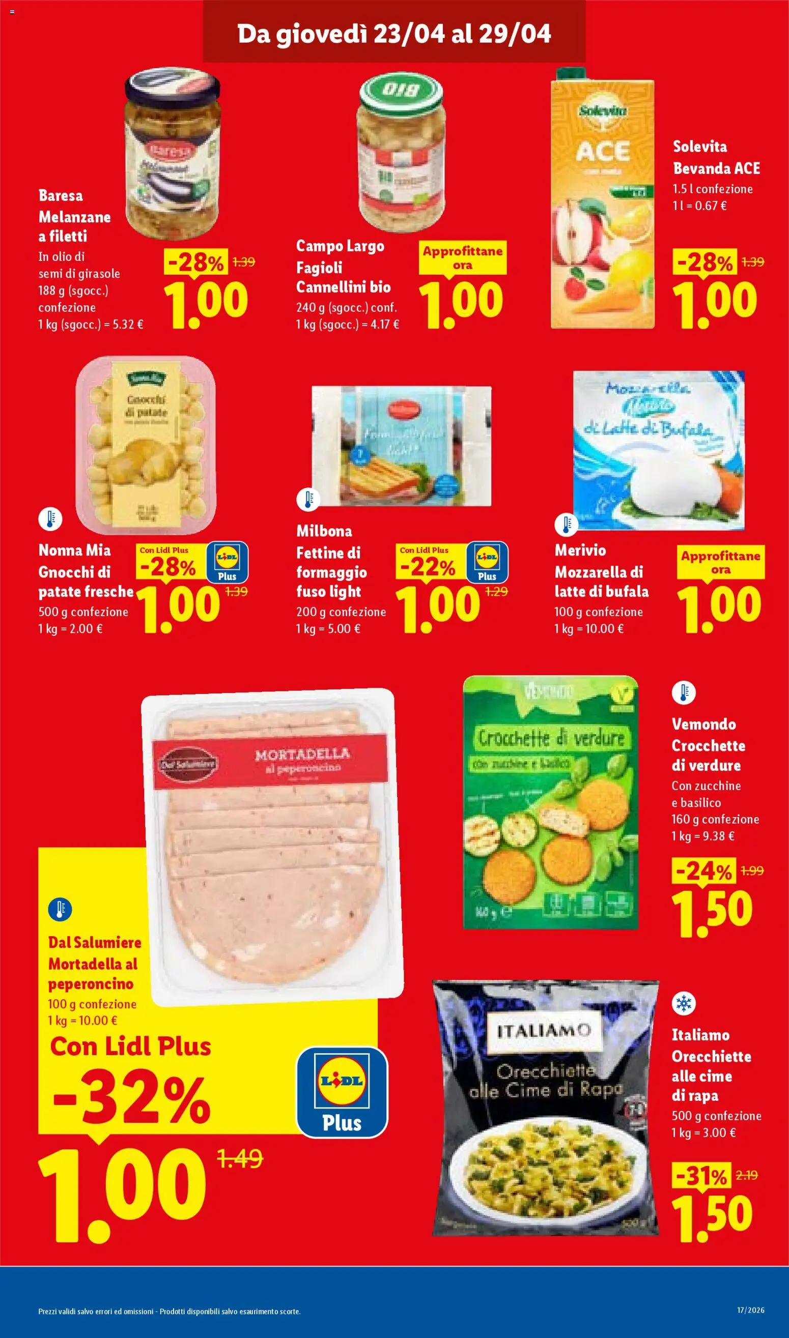 Volantino Lidl del 23.04.2026 | Pagina: 13 | Prodotti: Cannellini, Latte, Pasta, Gnocchi