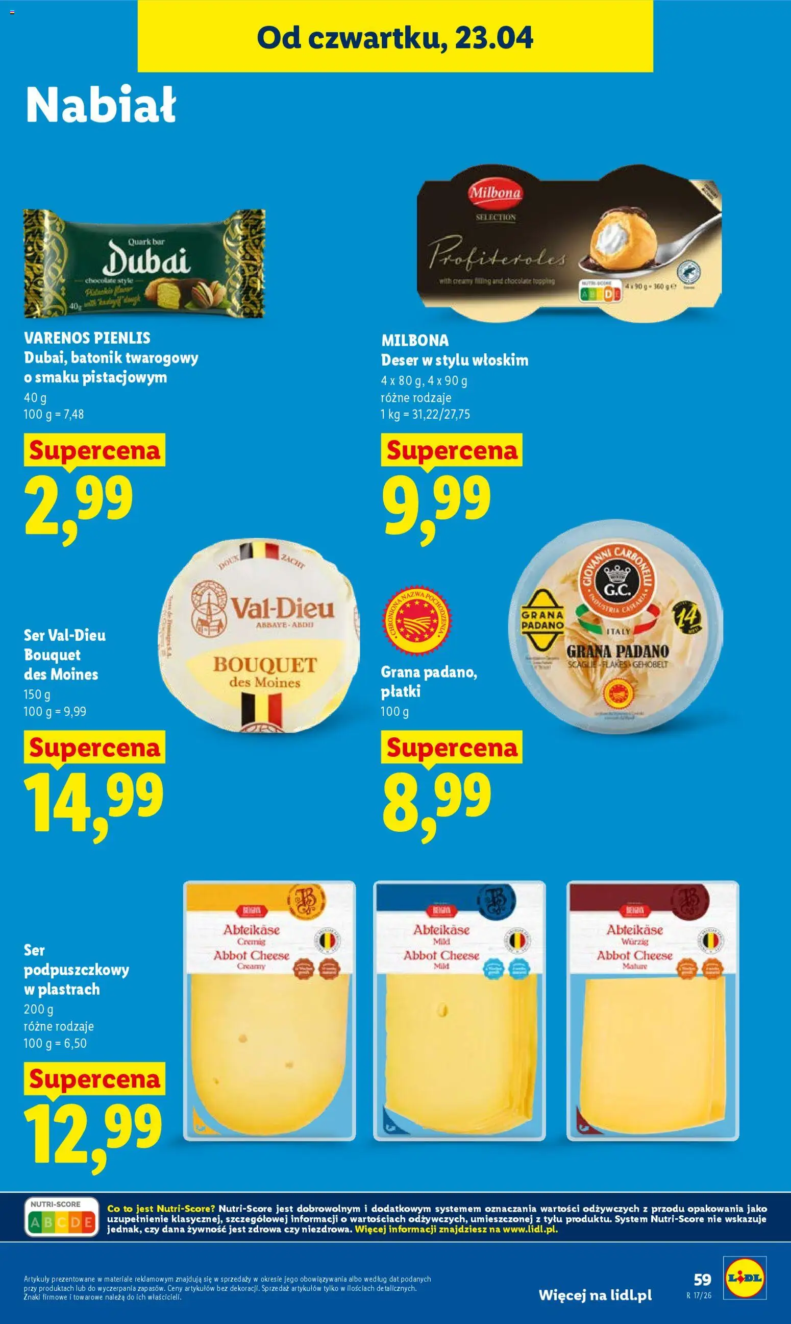 Lidl Polsko leták od 23.04.2026 | Strana: 59 | Produkty: Profiteroles, Milbona, Grana Padano