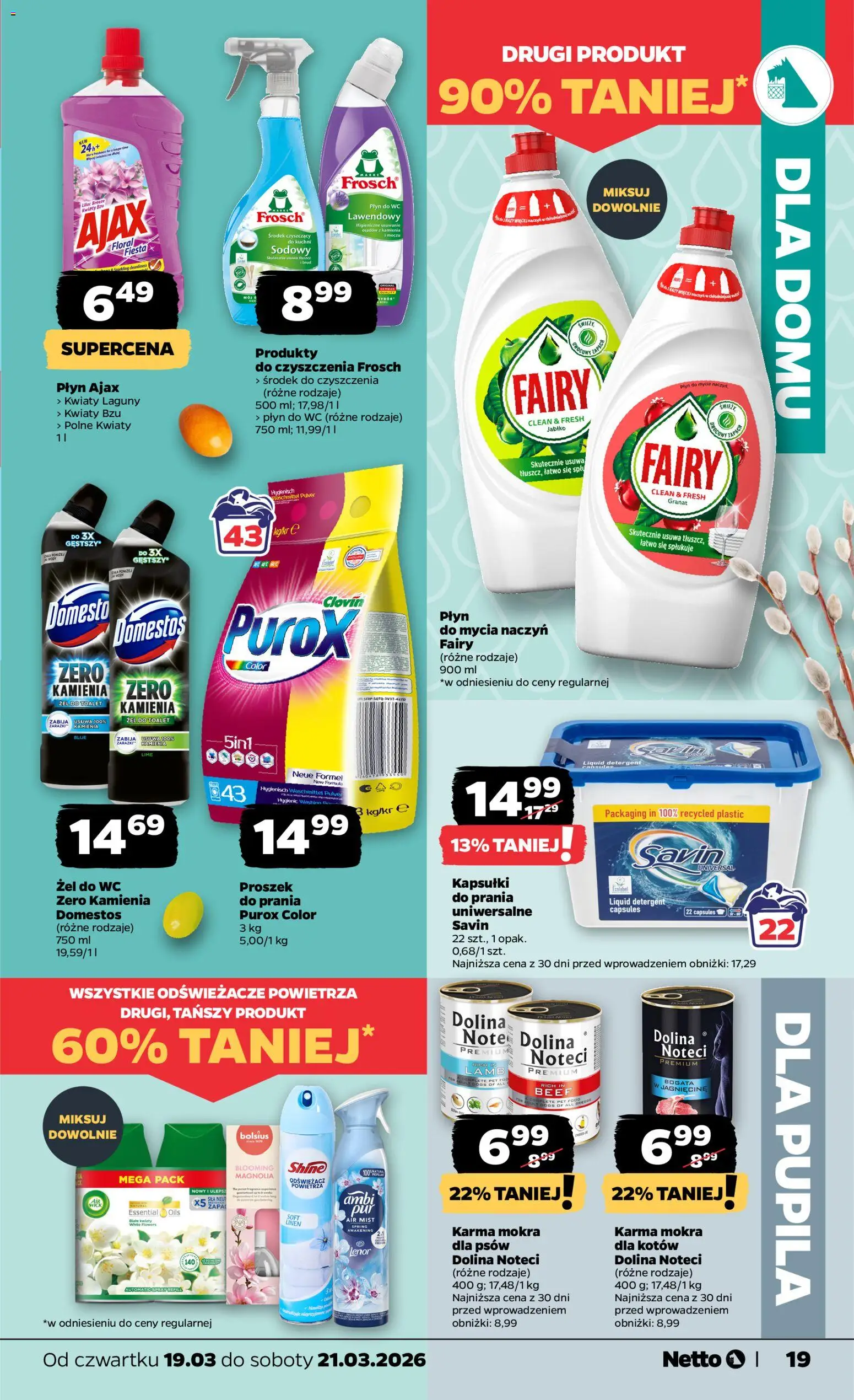 Netto gazetka od czwartku spożywcza od 19.03.2026 | Strona: 19 | Produkty: Odświeżacz, Domestos, Zapach, Kwiaty