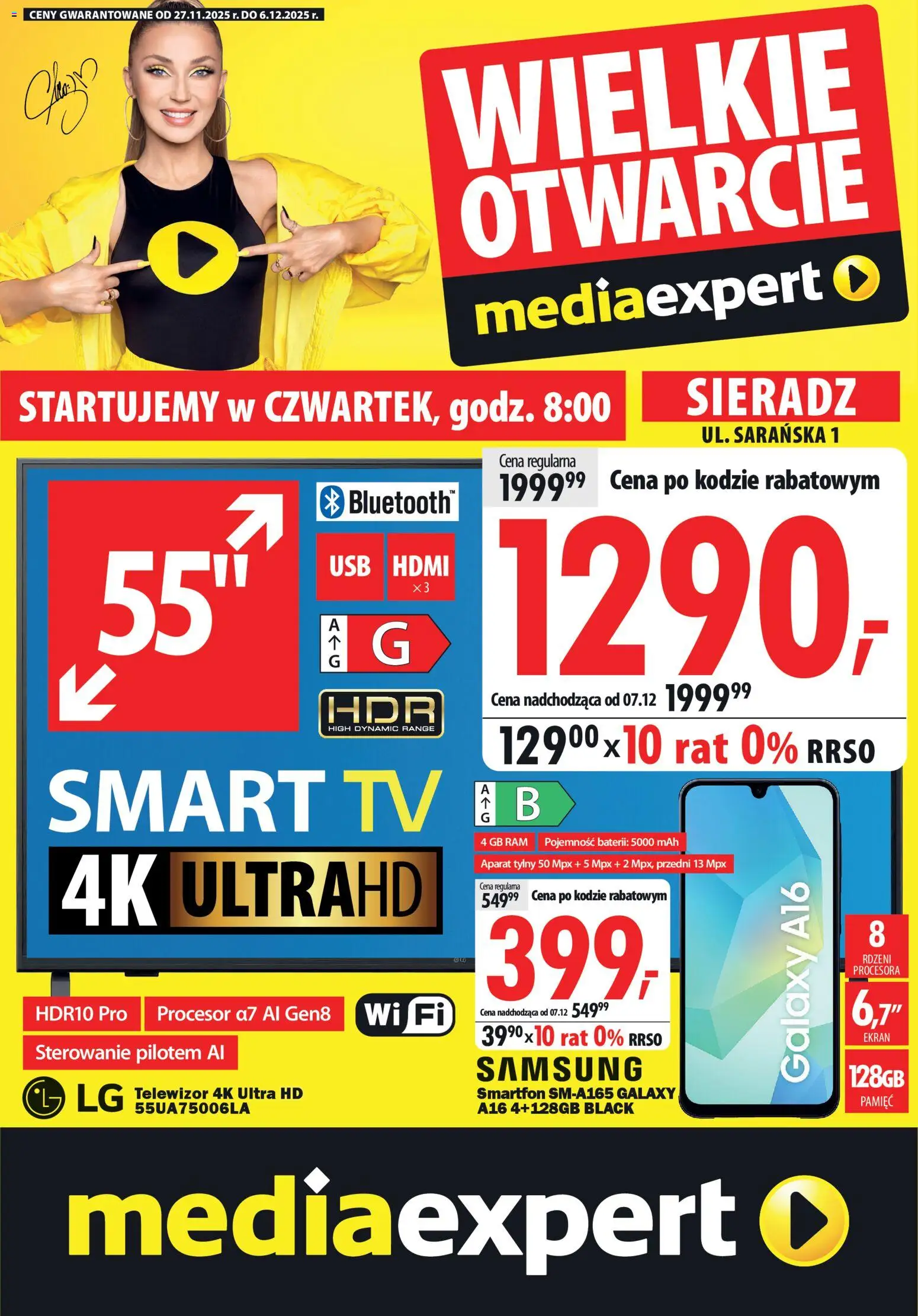 Mediaexpert Gazetka - Wielkie otwarcie Sieradz  od 27.11.2025 | Strona: 1 | Produkty: Smartfon, Telewizor