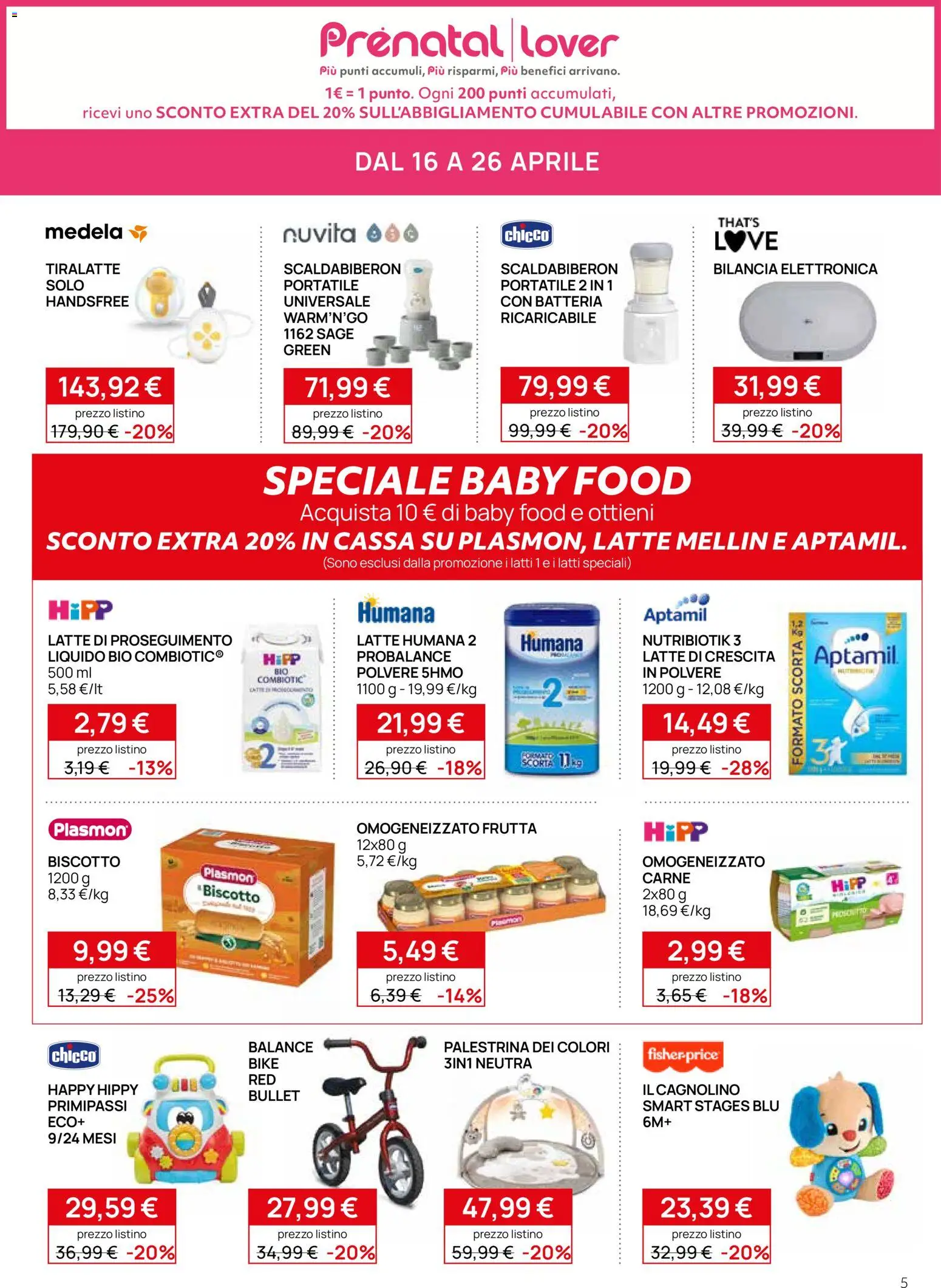Volantino Prenatal del 16.04.2026 | Pagina: 5 | Prodotti: Frutta, Latte, Tiralatte, Batteria