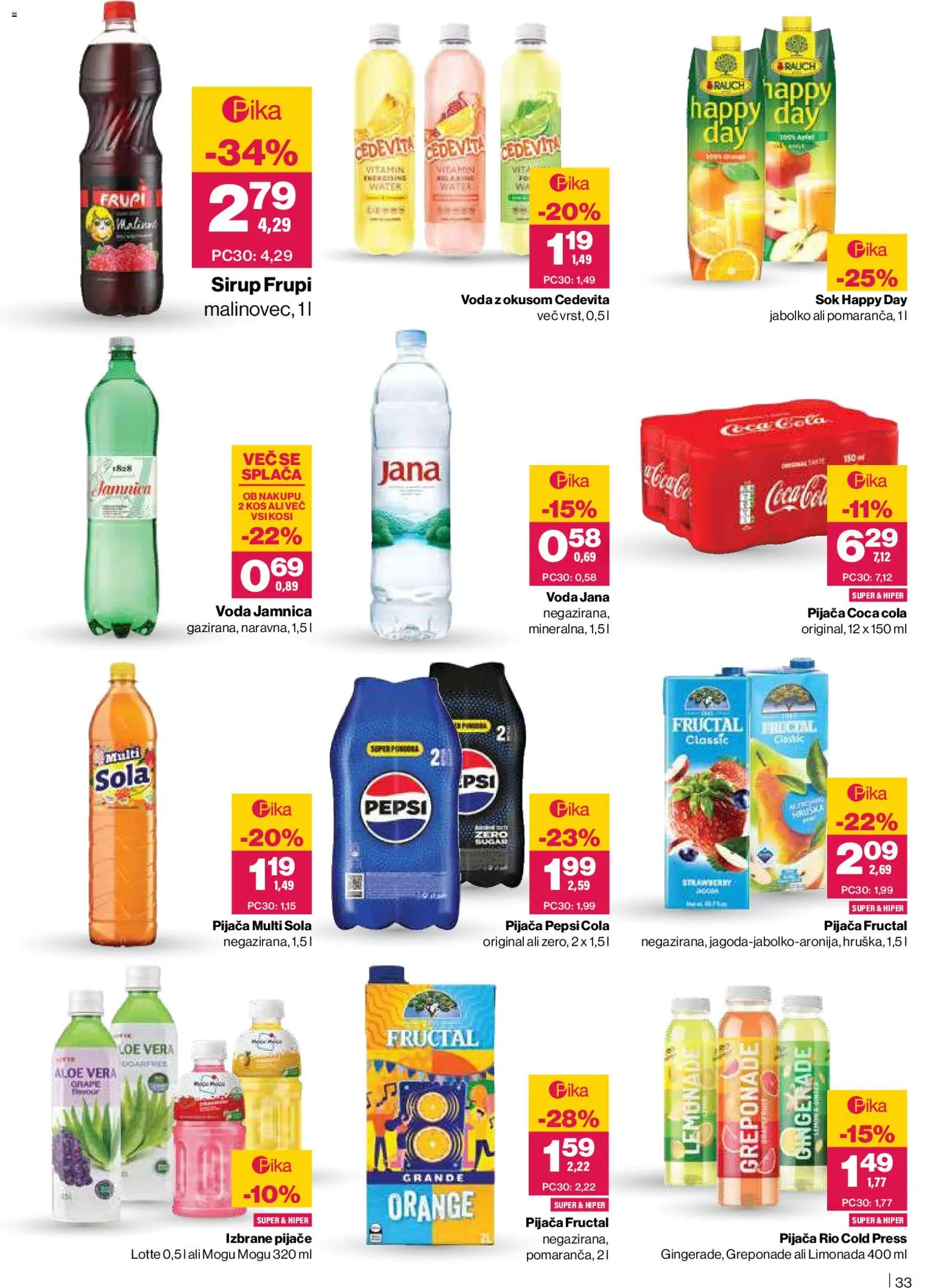 Novi Mercator katalog ponudbe – veljaven od 23.10.2025 | Stran: 33 | Izdelki: Sirup, Voda z okusom, Sok, Voda