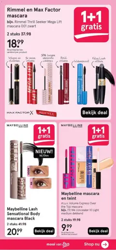 Rimmel en Max Factor mascara, bijv. Rimmel Thrill Seeker Mega Lift mascara 001 zwart - Voorbeeld van een folder van Etos, geldig van 16.03.2026 | Pagina: 17