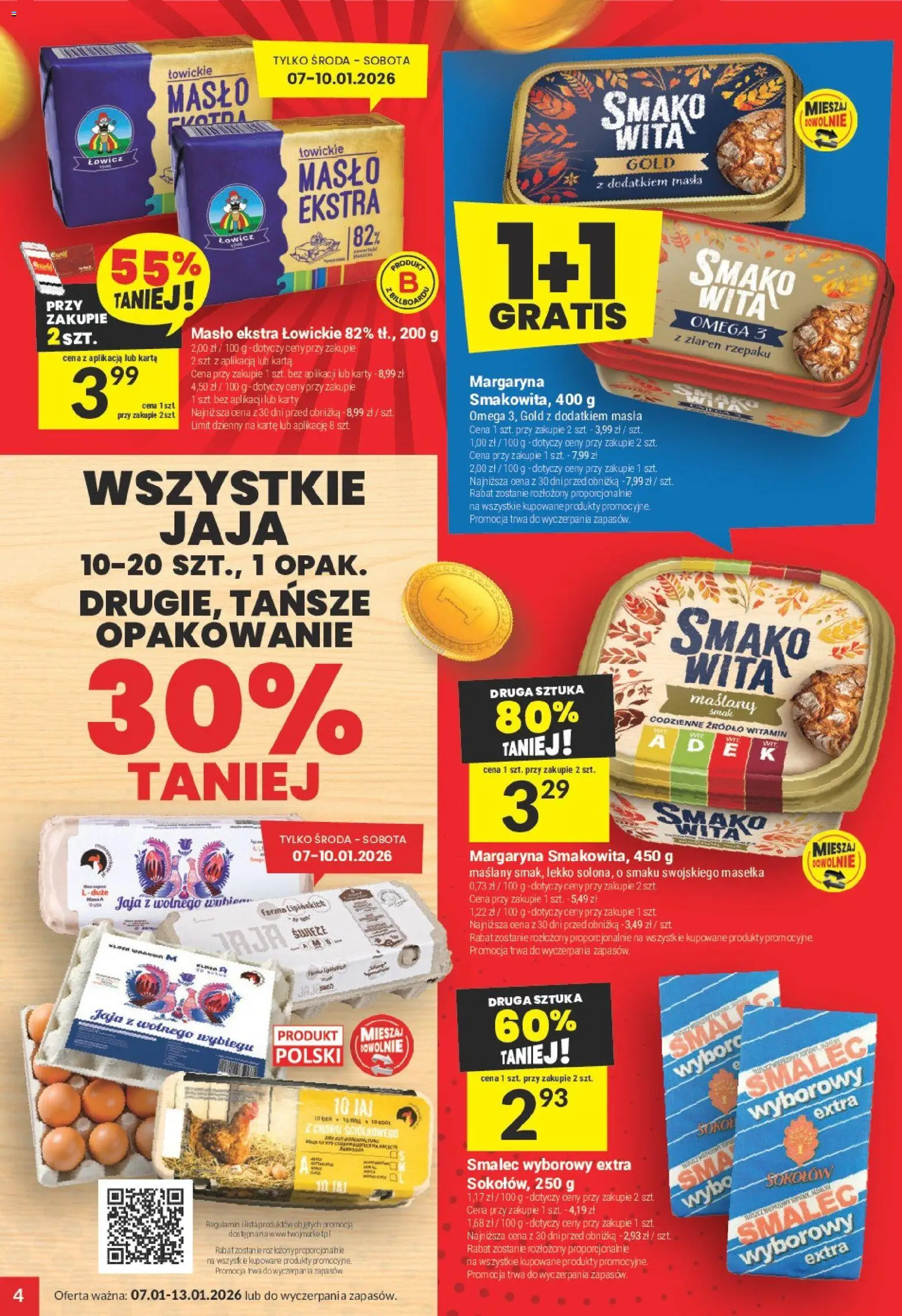 Twój Market Gazetka od 07.01.2026 | Strona: 4 | Produkty: Karta, Smalec wyborowy, Róż, Jaja