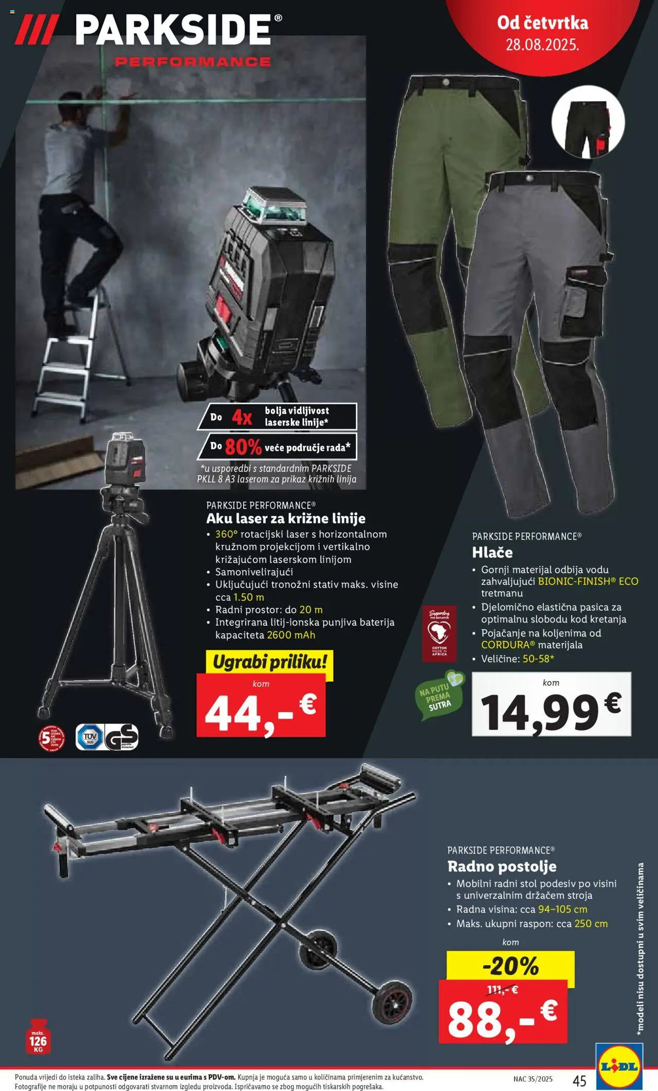 Lidl katalog | vrijedi od 25.08.2025 | Stranica: 45 | Proizvodi: Stol, Radni stol, Hlače, Parkside