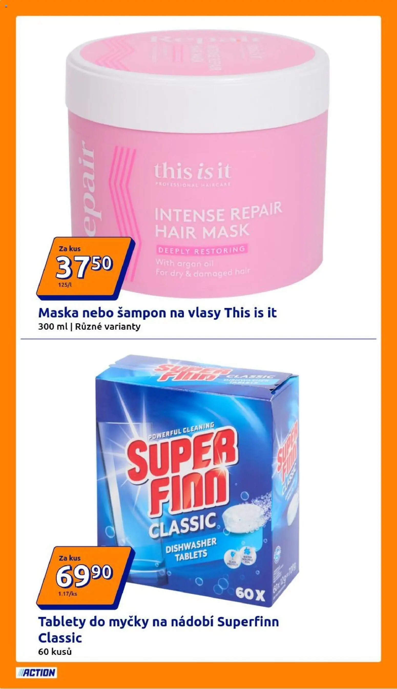 Action leták od 25.03.2026 | Strana: 2 | Produkty: Tablety do myčky, Nádobí, Šampon, Maska