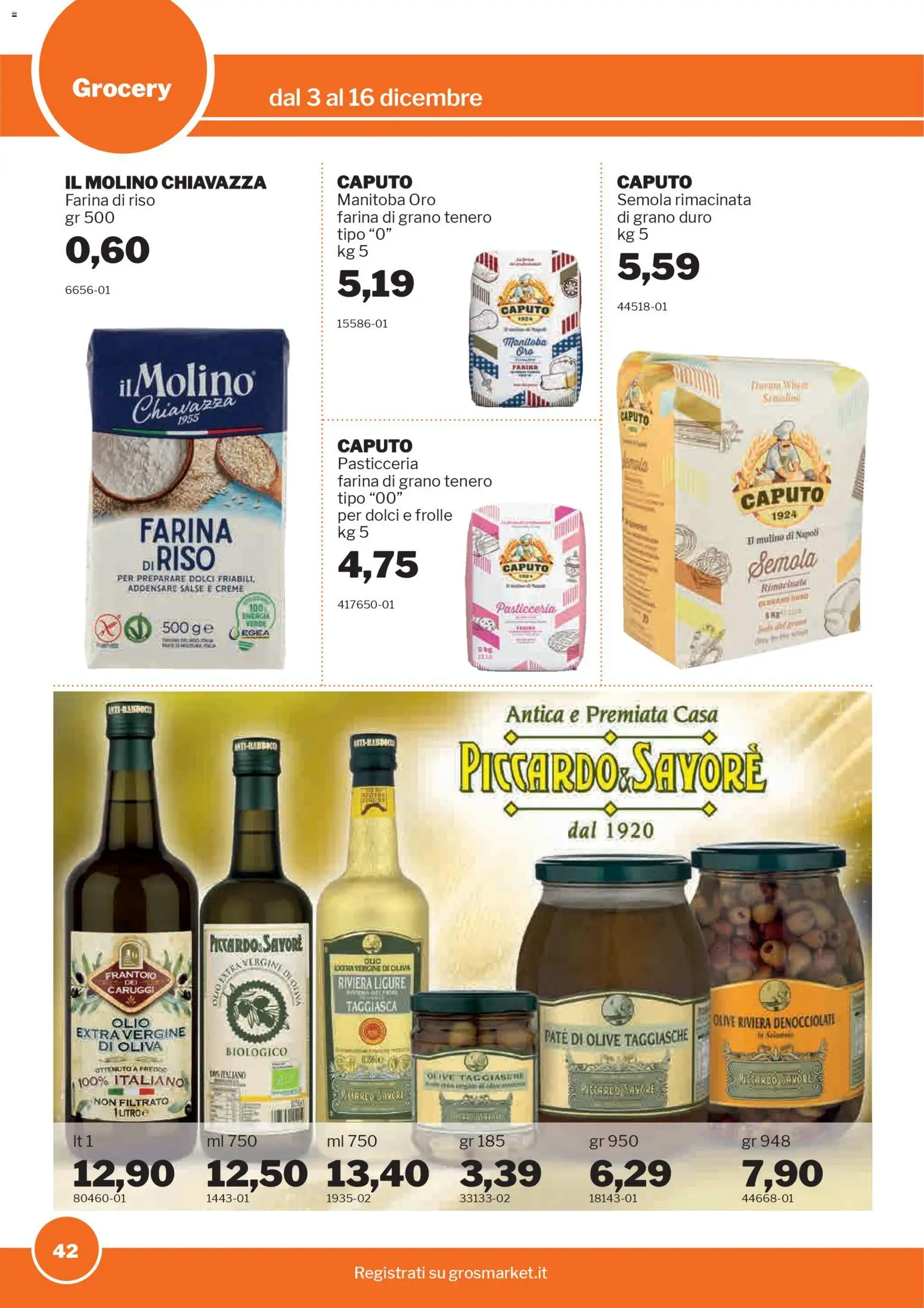 Volantino Sogegross del 03.12.2025 | Pagina: 42 | Prodotti: Paté, Riso, Olive, Farina