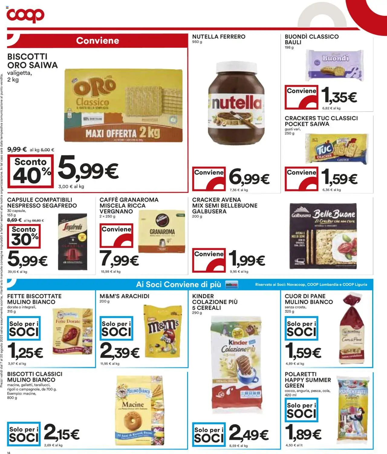 Volantino COOP del 07.08.2025 | Pagina: 14 | Prodotti: Cereali, Crackers, Nutella, Arachidi