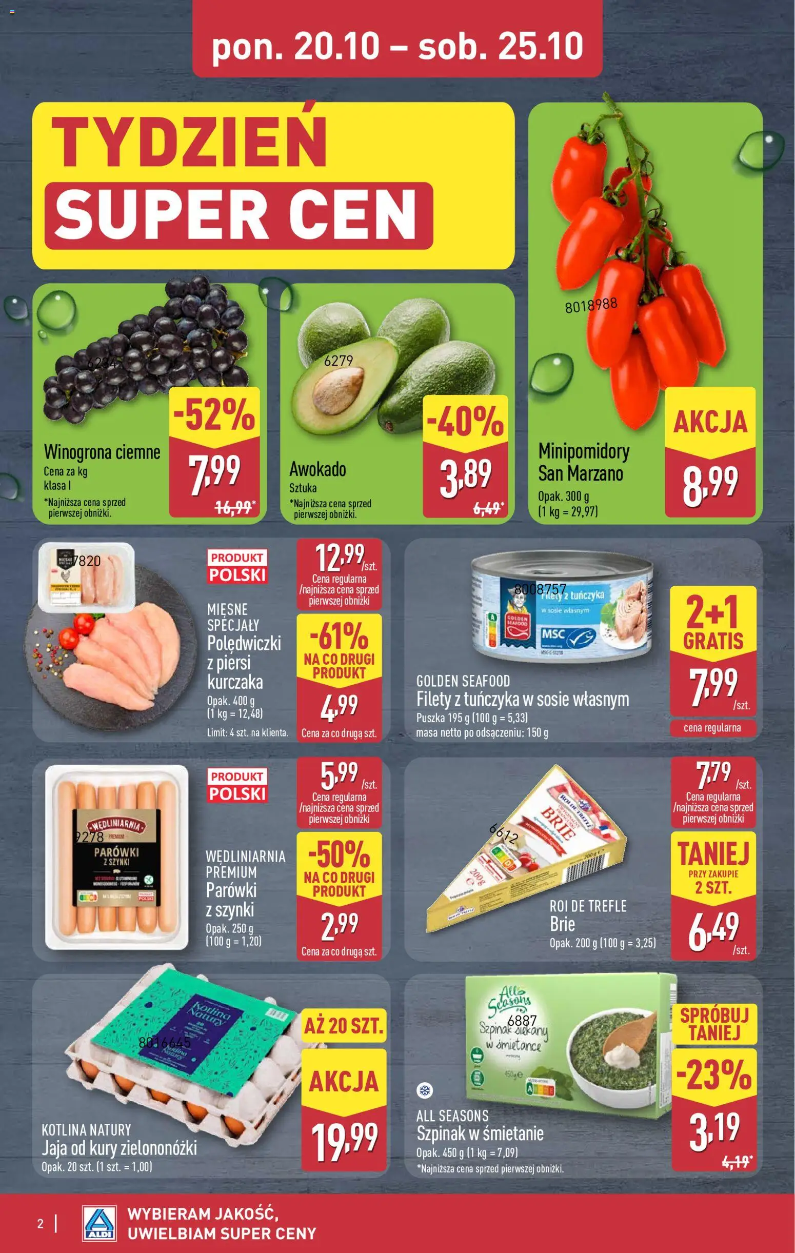 Aldi Gazetka - Okazje na weekend od 23.10.2025 | Strona: 2 | Produkty: Winogrona, Parówki, Awokado, Jaja
