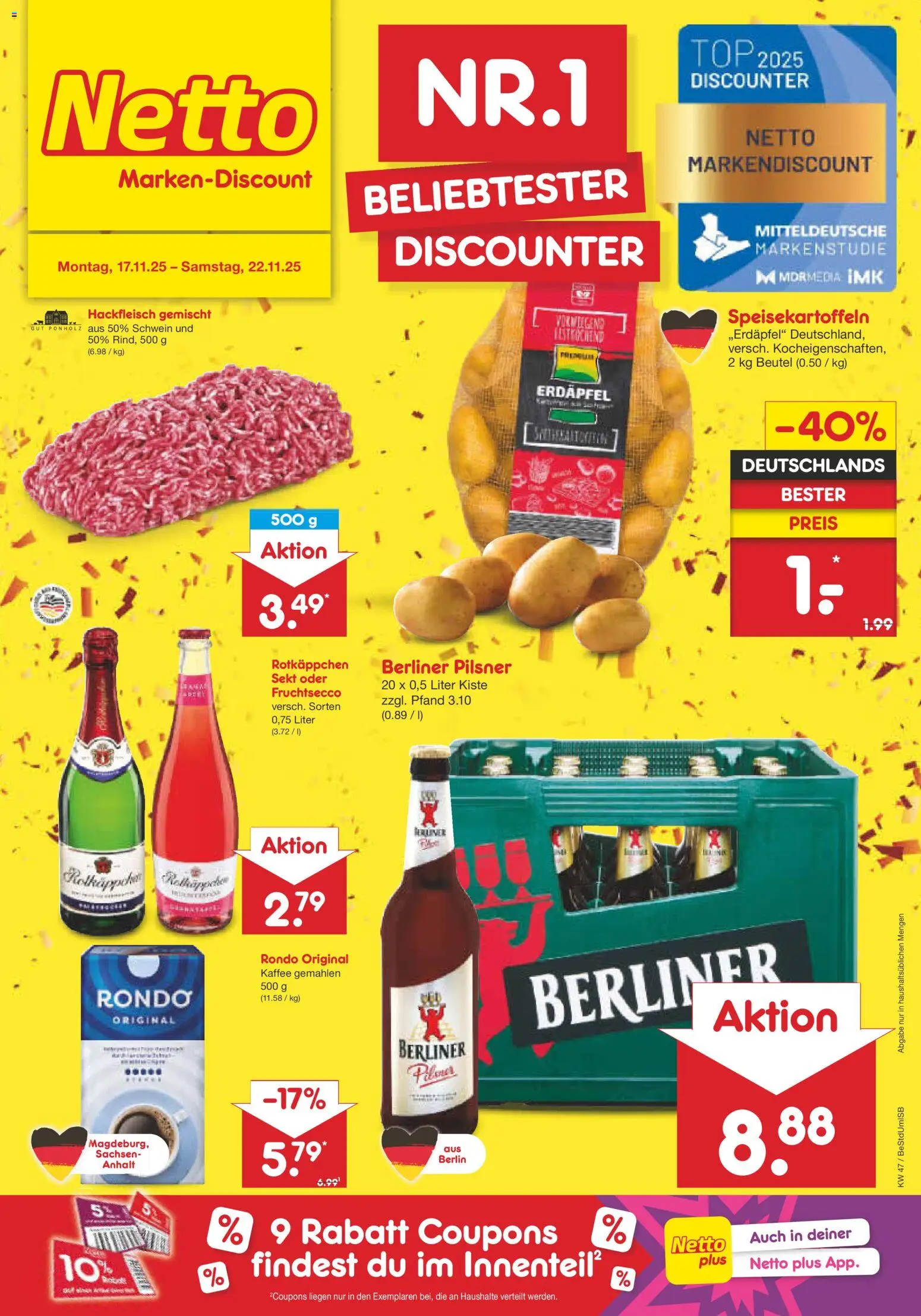 Netto Marken-Discount - Black Friday – gültig ab 17.11.2025 | Seite: 45 | Produkte: Berliner, Kaffee, Sekt, Berliner pilsner