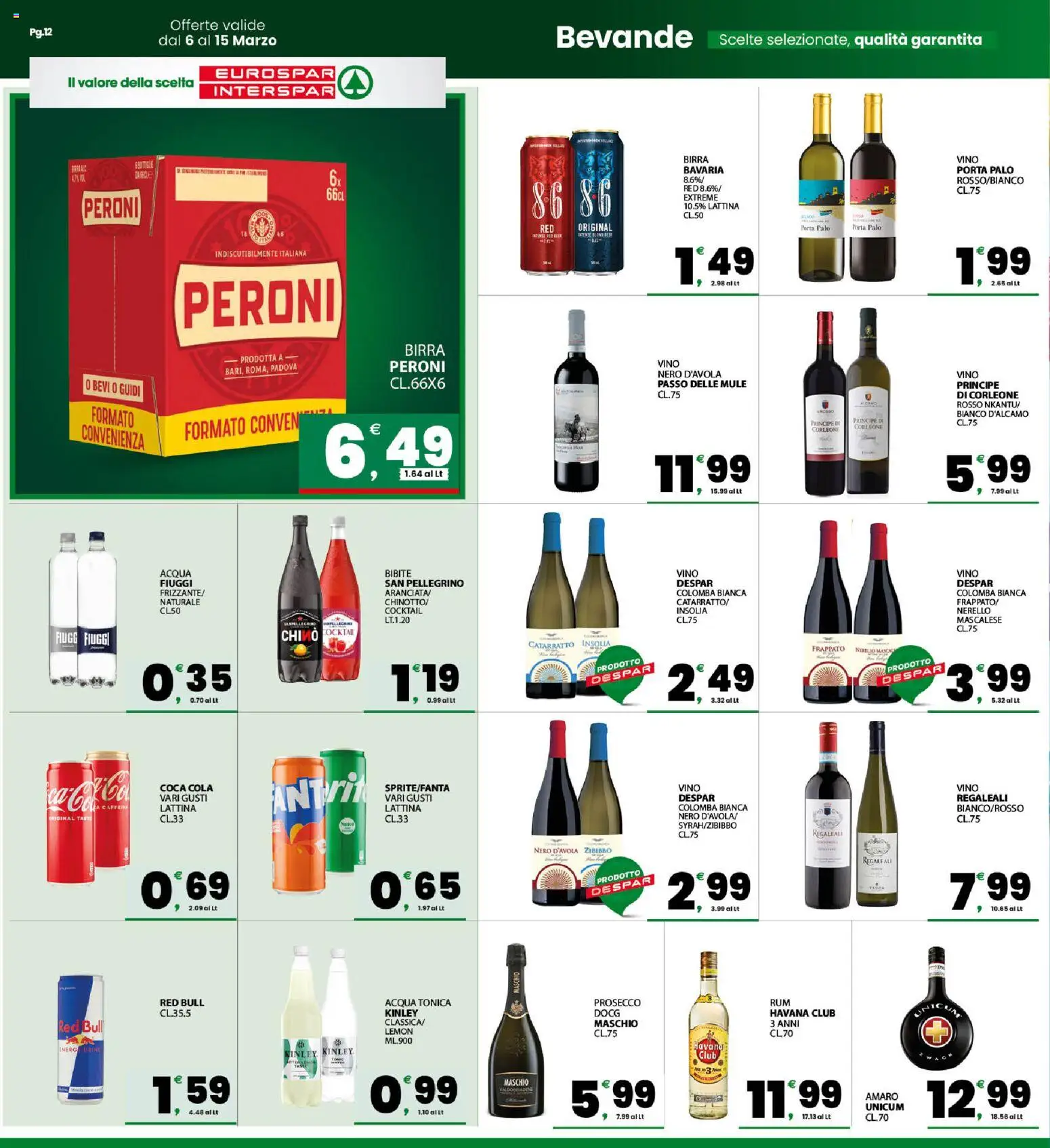 Volantino Eurospar del 06.03.2026 | Pagina: 12 | Prodotti: Acqua tonica, Prosecco, Vino, Coca Cola