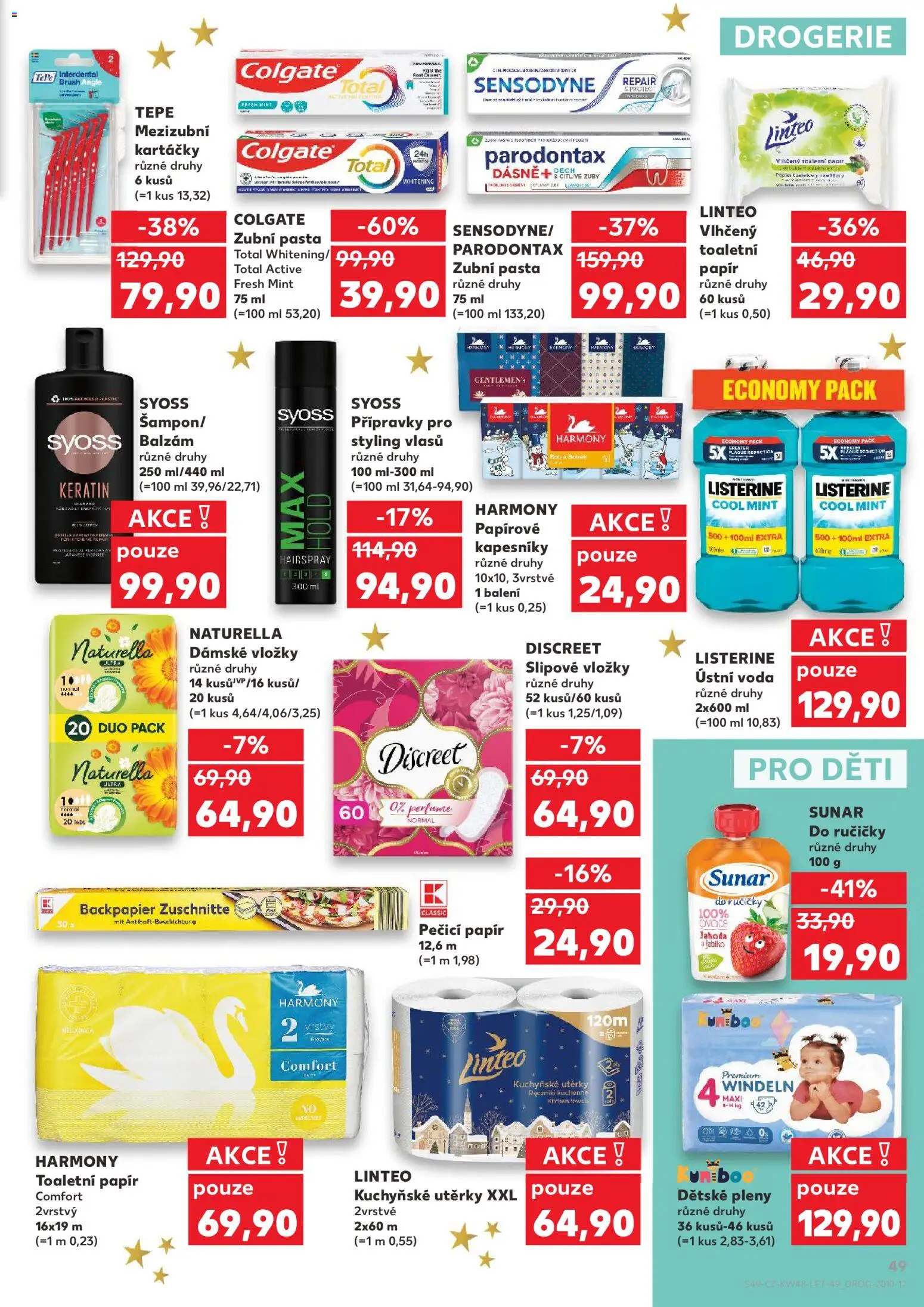 Kaufland leták - Brno od 26.11.2025 | Strana: 49 | Produkty: Vložky, Papírové kapesníky, Dětské pleny, Pleny