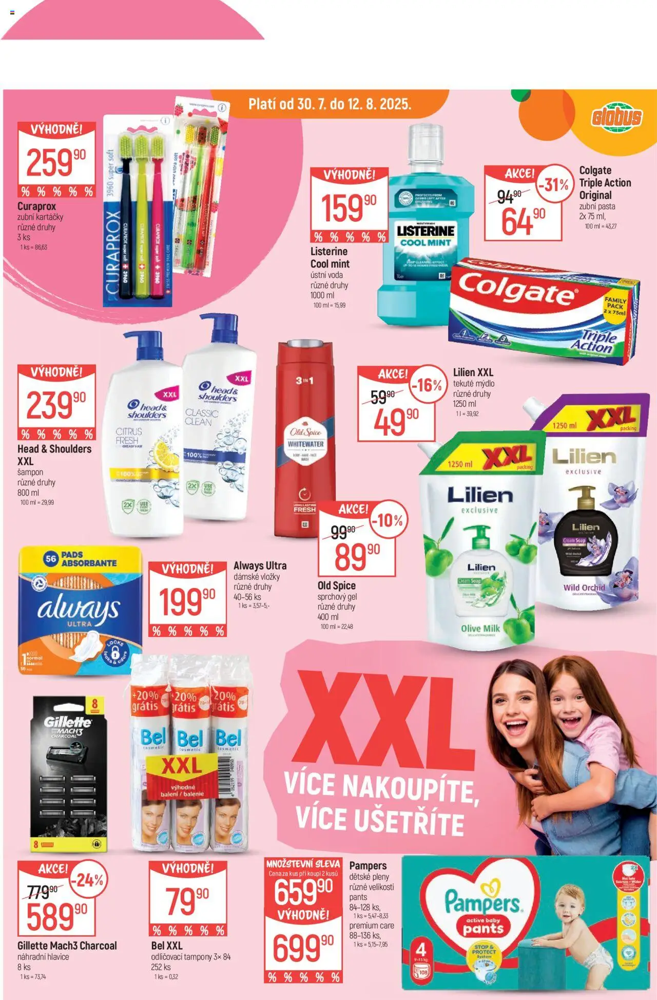 Globus leták - Ostrava od 30.07.2025 | Strana: 4 | Produkty: Mýdlo, Sprchový gel, Curaprox, Tampony