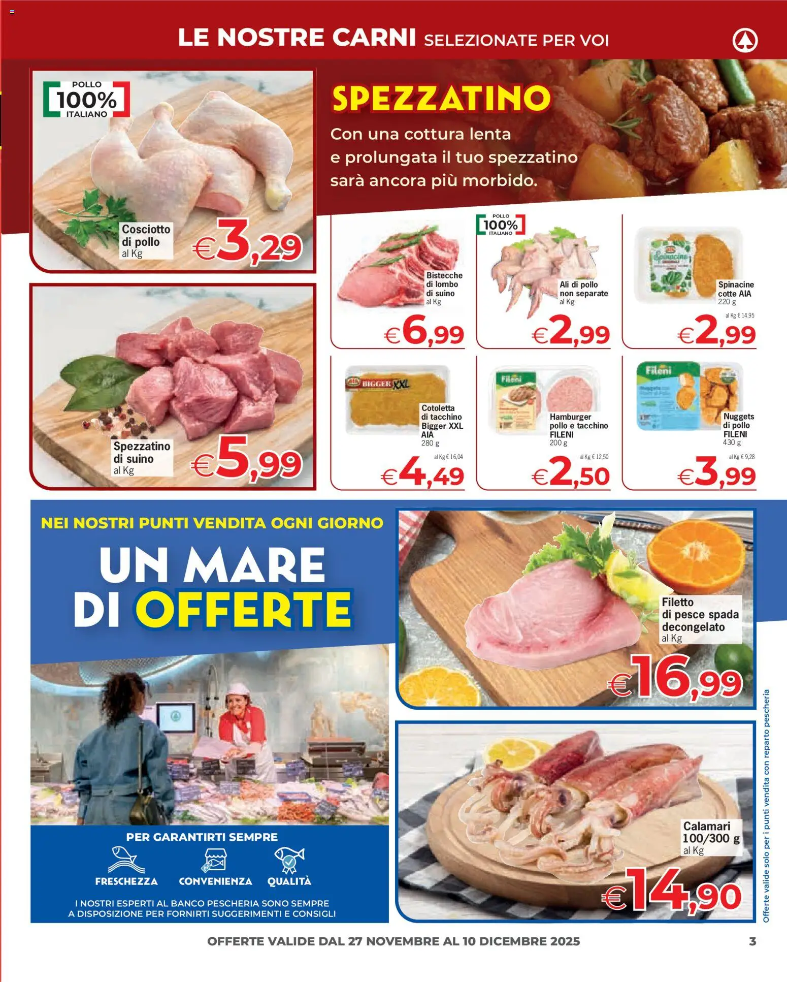Volantino Despar del 27.11.2025 | Pagina: 3 | Prodotti: Pesce, Nuggets, Calamari, Pesce spada