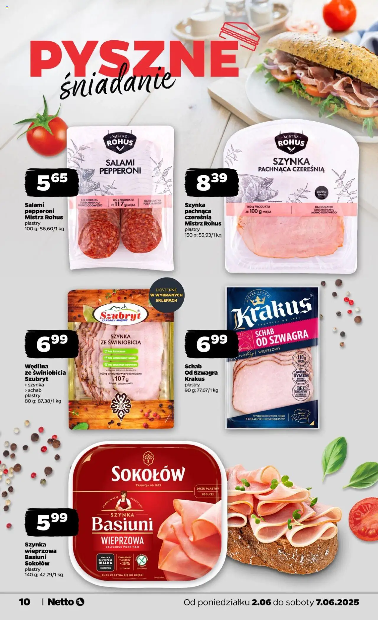 Netto gazetka - Spożywcza od 02.06.2025 | Strona: 10 | Produkty: Schab, Mięso, Szynka wieprzowa, Szynka