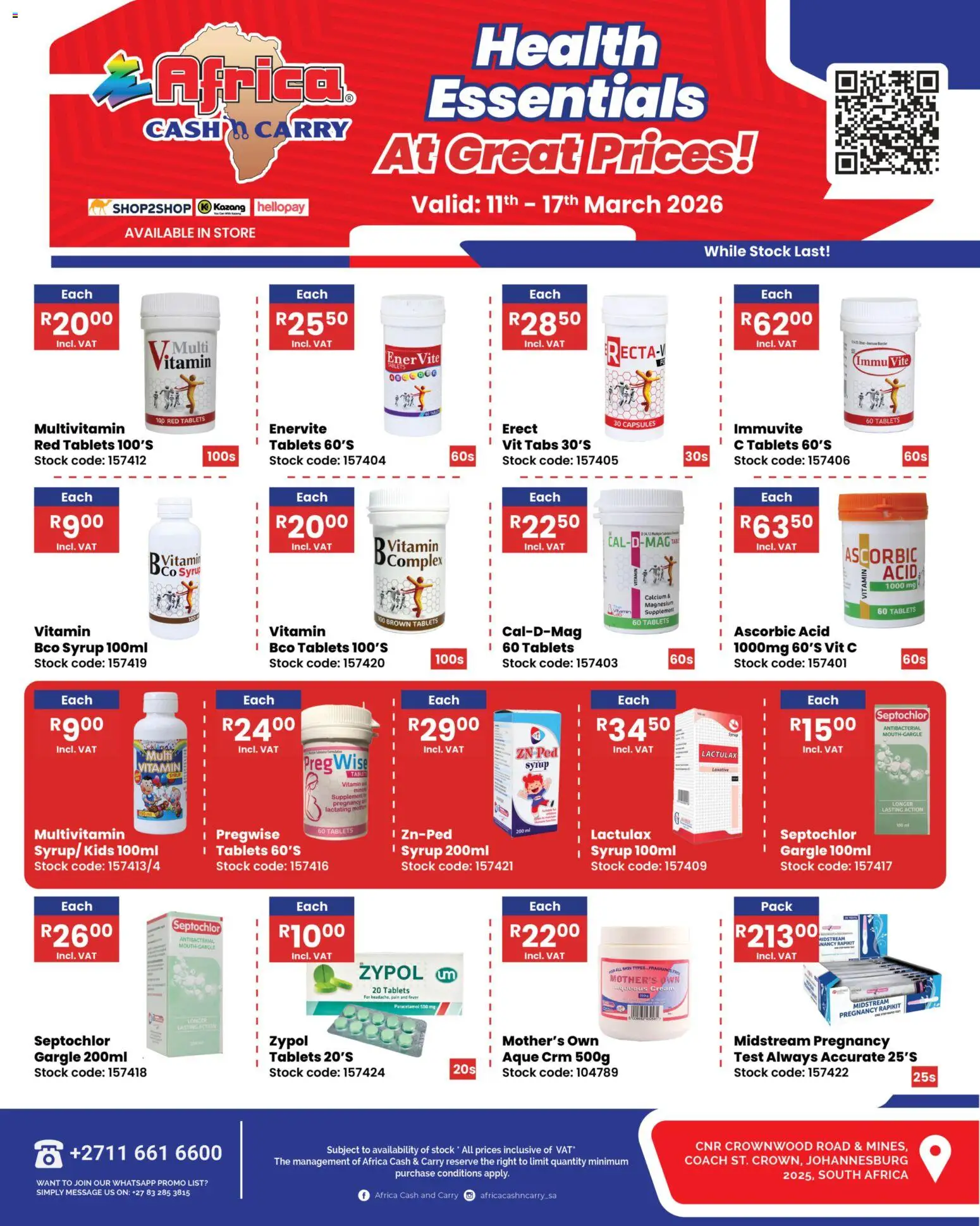 New Africa Cash & Carry catalogue – valid from 11.04.2026 | Page: 1 | Products: Tablet, Cream, Stock, Syrup