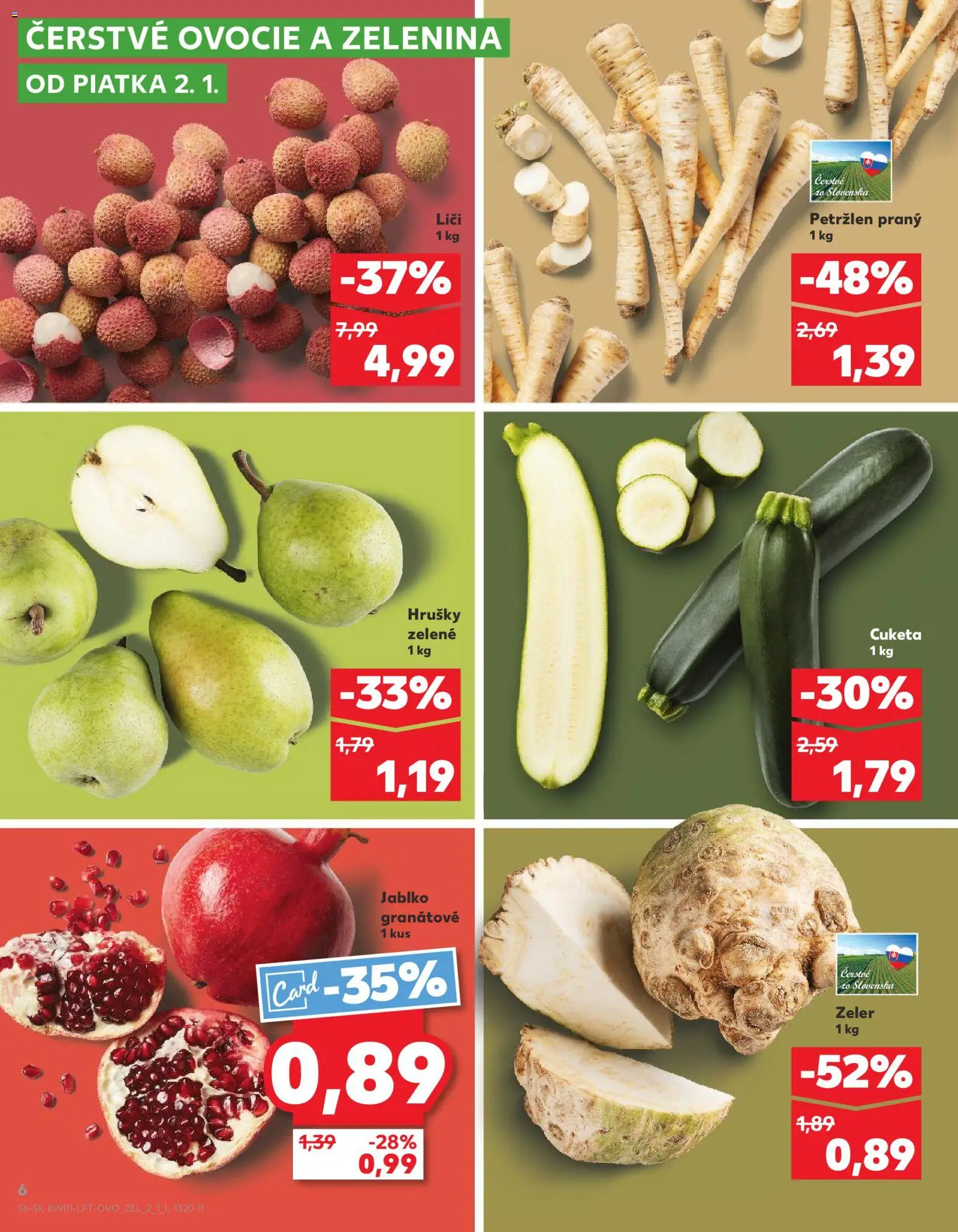 Nové Kaufland akcie – leták je platný od 02.01.2026 | Strana: 6 | Produkty: Liči, Petržlen, Zeler, Ovocie