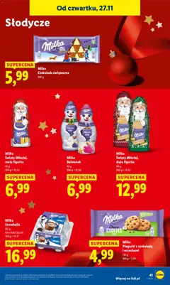Pogląd oferty "Milka Czekolada świąteczna, 100 g" - ważna od 27.11.2025 | Strona: 41 | Produkty: Słodycze, Milka, Czekolada