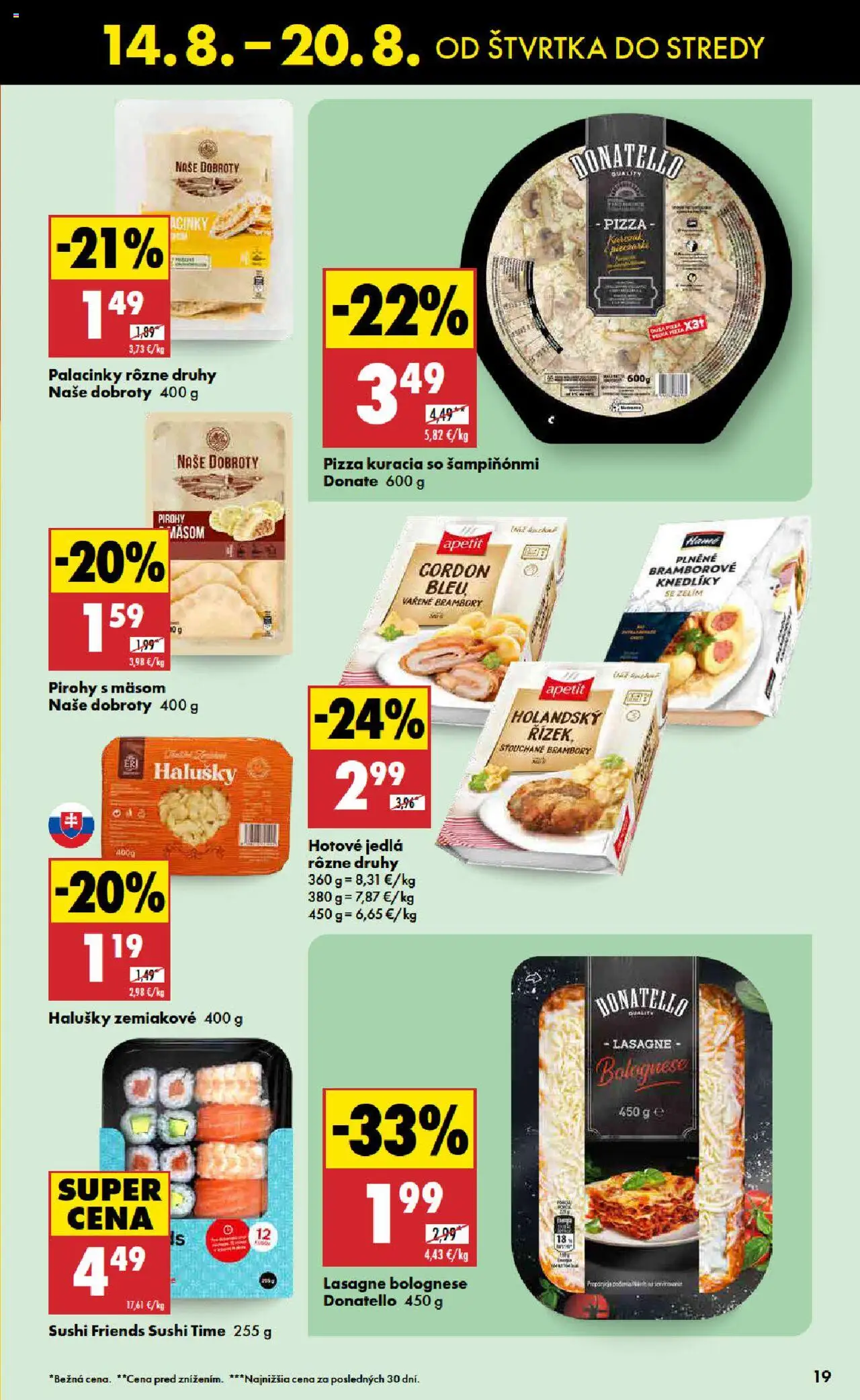 Biedronka leták │ platný od 14.08.2025 | Strana: 19 | Produkty: Pirohy, Pizza, Sushi, Lasagne