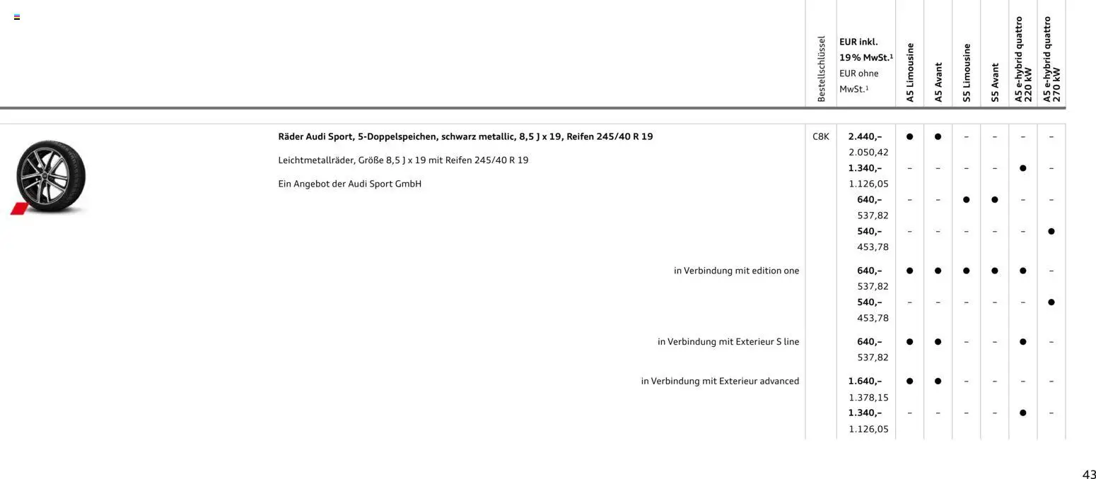 Audi A5 – gültig ab 28.10.2025 | Seite: 43