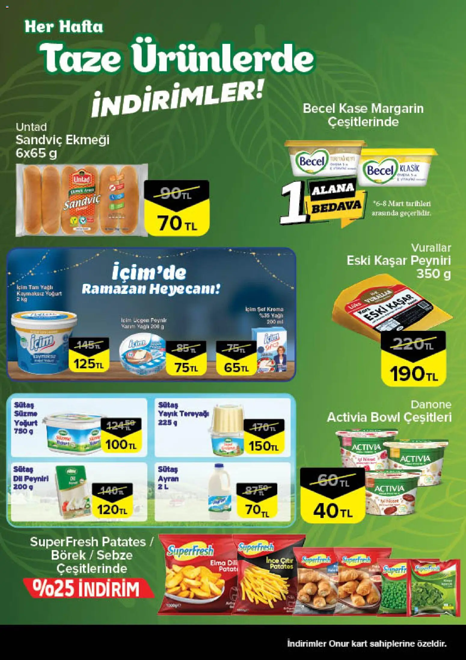 Onur Market - Taze Ürünlerde İndirimler - Bursa - 05.03.2026 tarihinden itibaren geçerlidir | Sayfa: 3 | Ürünler: Kaşe, Peynir, Yoğurt, Elma