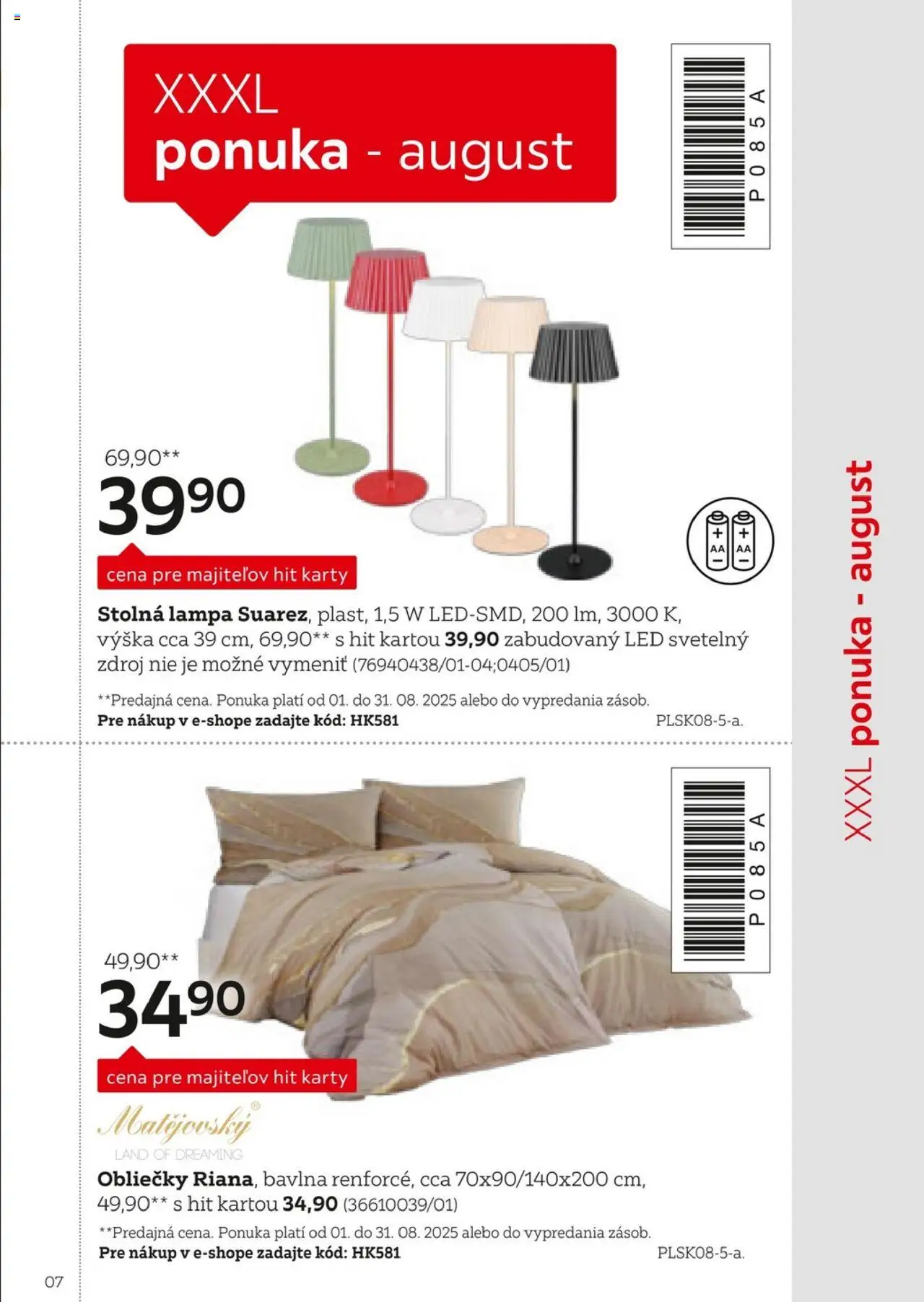 XXXLutz byť verným zákazníkom sa naozaj oplatí │ platný od 01.08.2025 | Strana: 7 | Produkty: Obliečky, Lampa, Stolná lampa