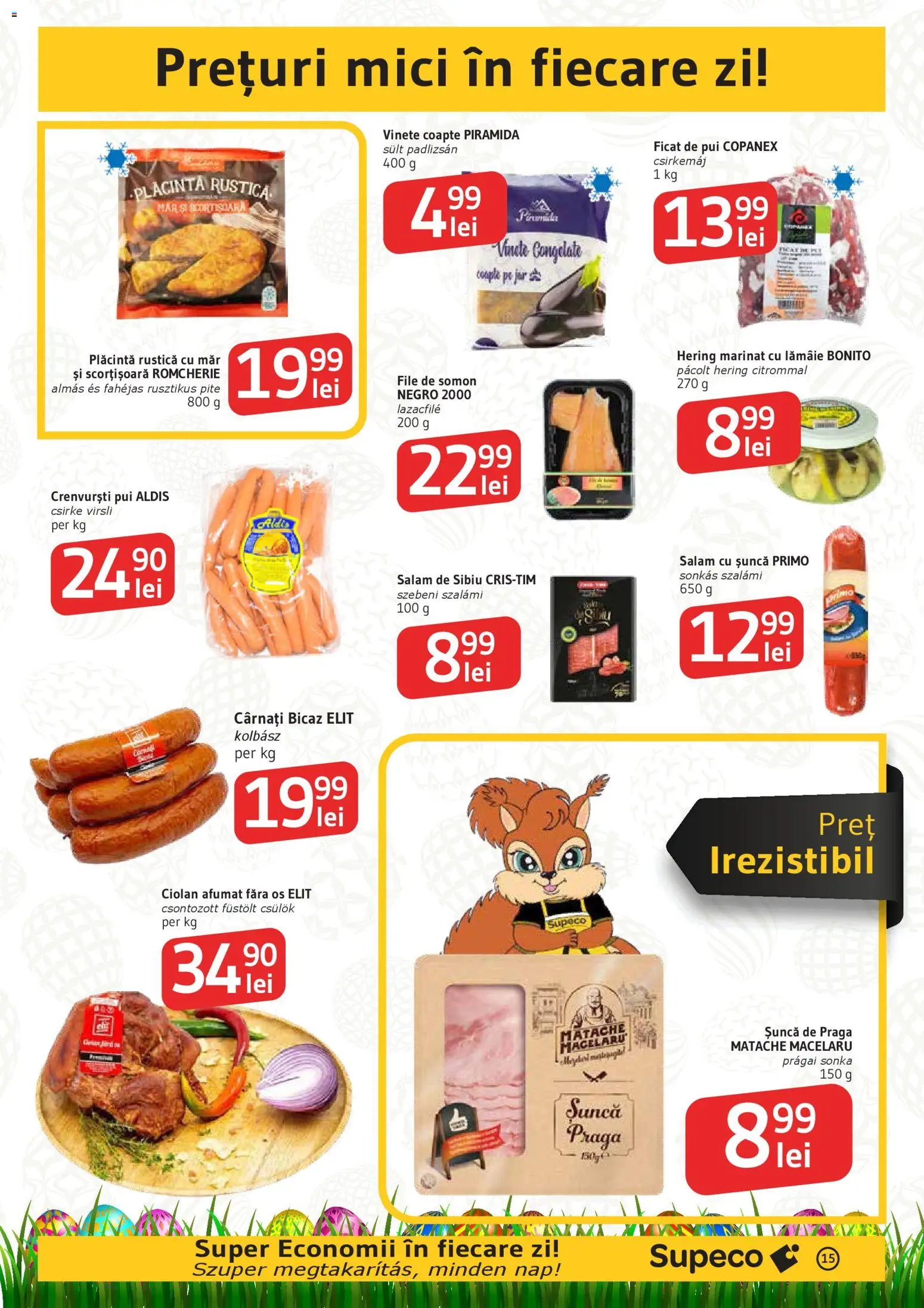 Noul catalog Supeco – valabil de la 02.04.2026 | Pagină: 15 | Produse: Hacıyatmaz Kedi Oyuncağı, Crenvurști, Șuncă, Cârnați