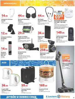 Pogląd oferty "E.Leclerc Gazetka - Warszawa Bielany" - ważna od 28.10.2025 | Strona: 15 | Produkty: Karta, Słuchawki, USB, Odkurzacz pionowy
