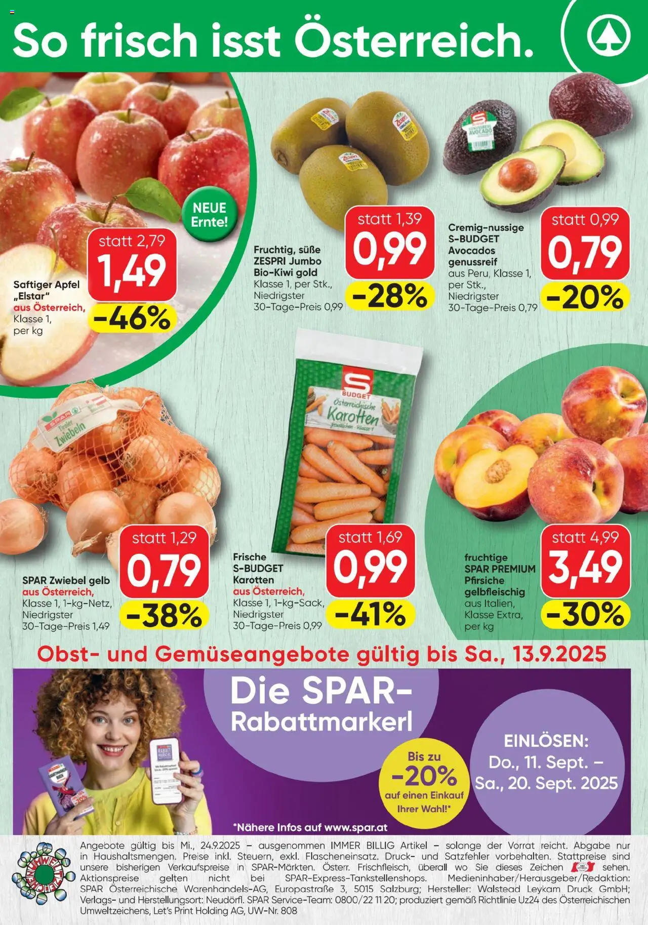 Spar Flugblatt gültig ab 11.09.2025 | Seite: 20 | Produkte: Avocado, Zwiebeln, Obst, Äpfel