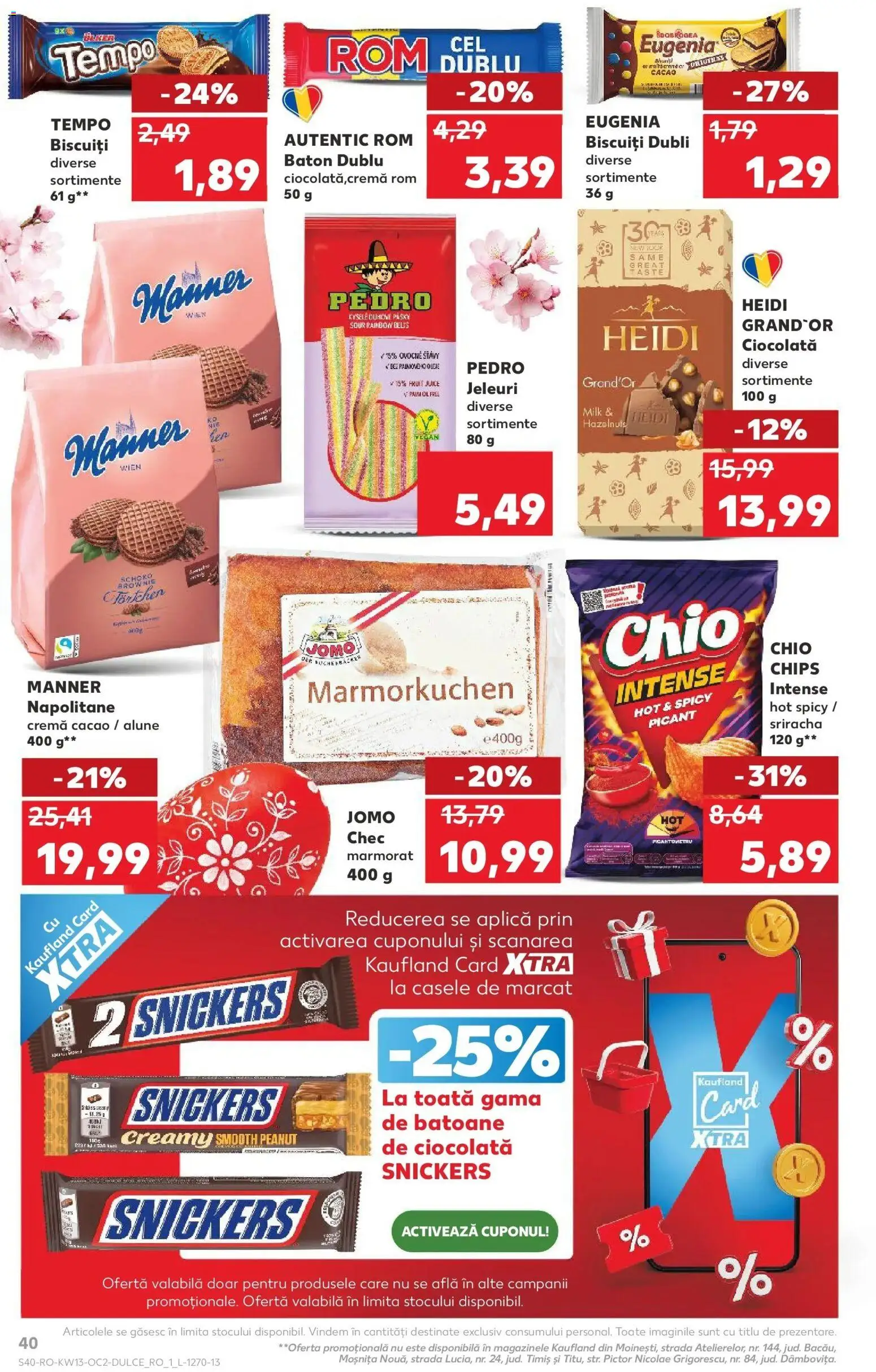 Noul catalog Kaufland – valabil de la 25.03.2026 | Pagină: 40 | Produse: Napolitane, Ciocolată, Cacao, Jeleuri