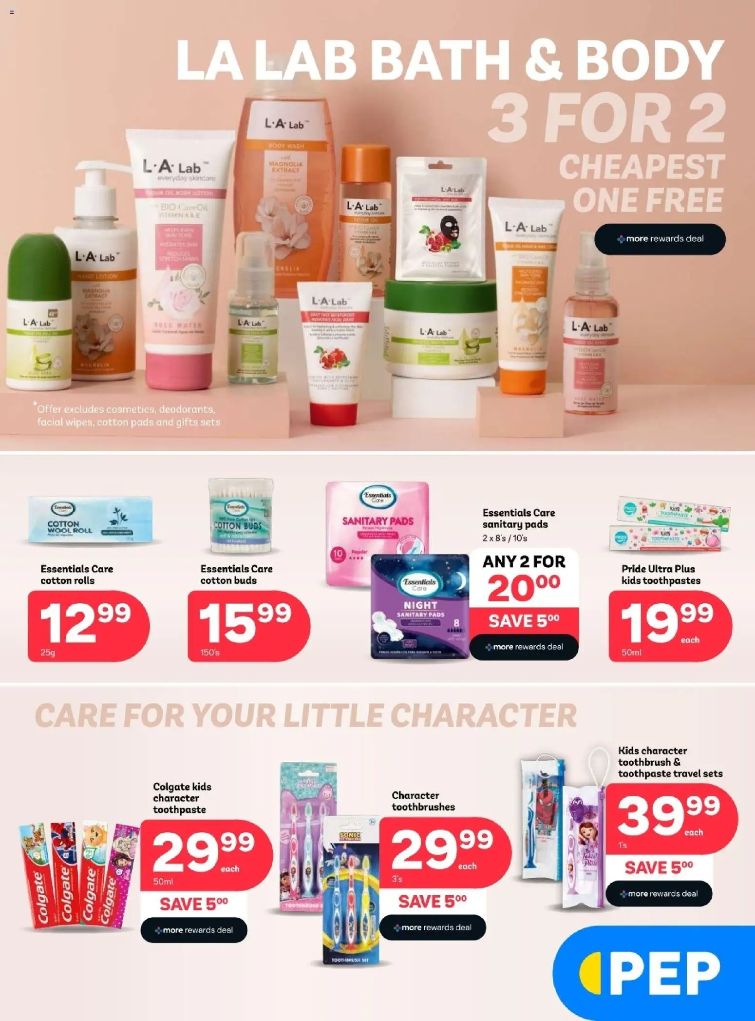 New PEP Stores catalogue – valid from 25.02.2026 | Page: 1 | Products: Body wash, Toothbrush, Lotion, Cotton buds