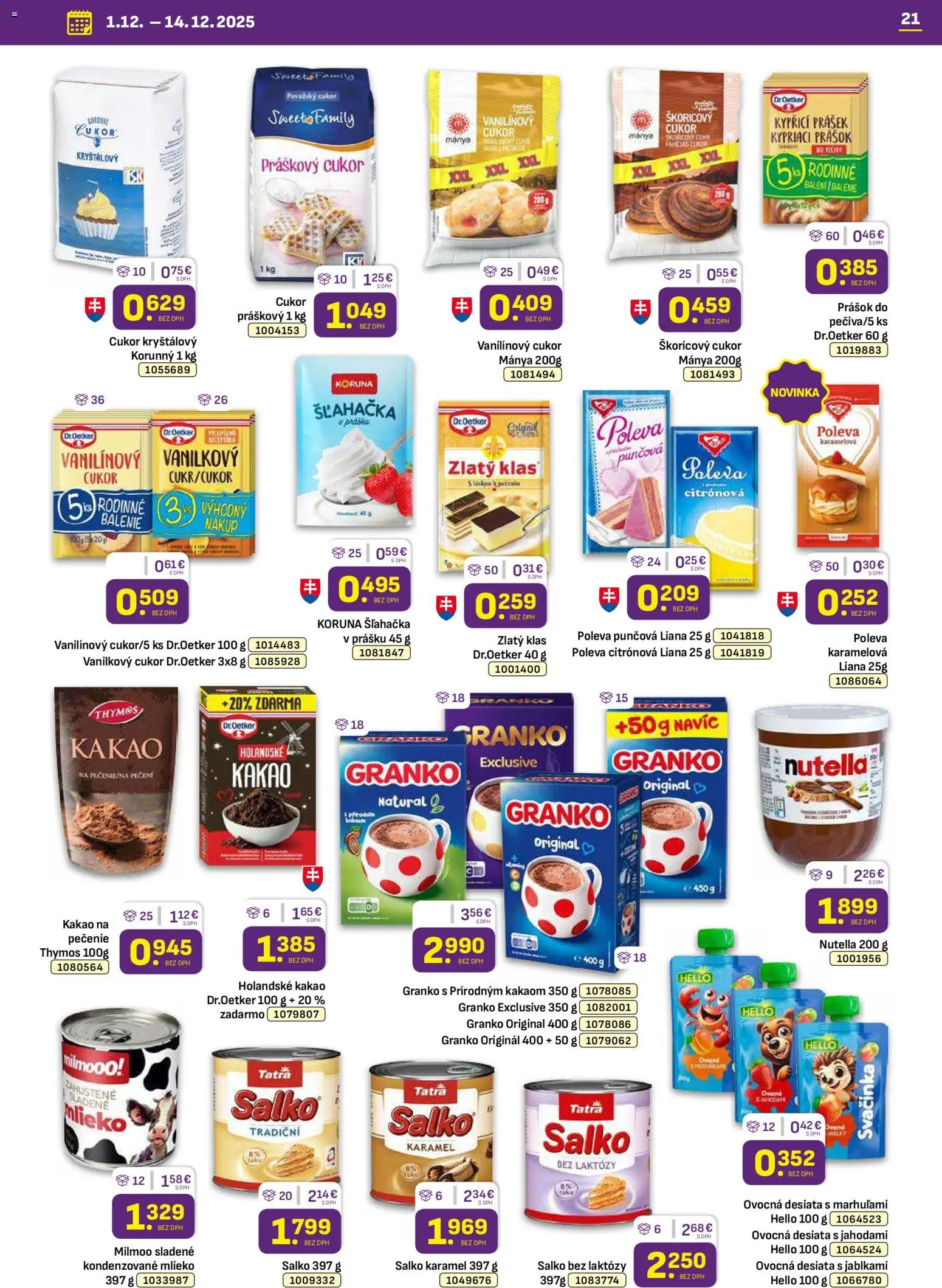 Nové Libex akcie – leták je platný od 01.12.2025 | Strana: 21 | Produkty: Salko, Granko, Šľahačka, Nutella