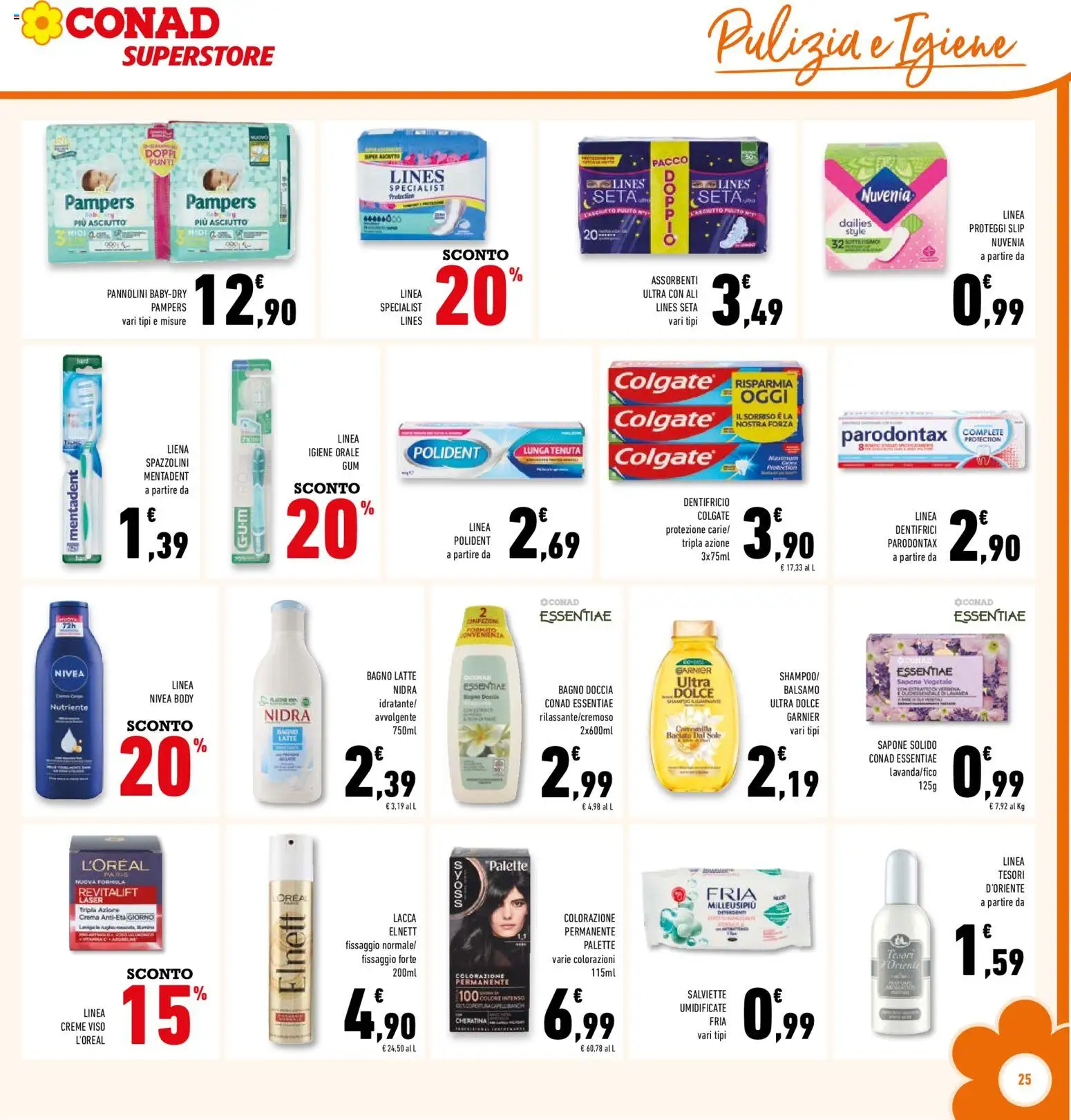 Volantino Conad del 25.03.2026 | Pagina: 25 | Prodotti: Shampoo, Lacca, Slip, Bagno