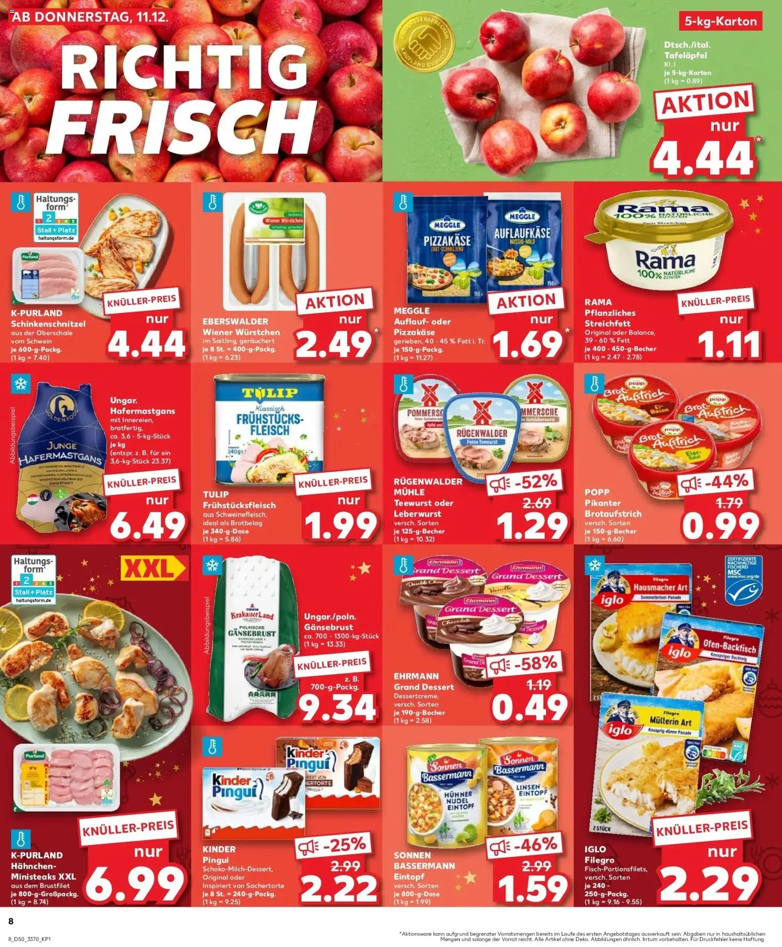 Kaufland prospekt Mühlhausen	 – gültig ab 14.12.2025 | Seite: 8 | Produkte: Eier, Iglo, Schnitzel, Fleisch