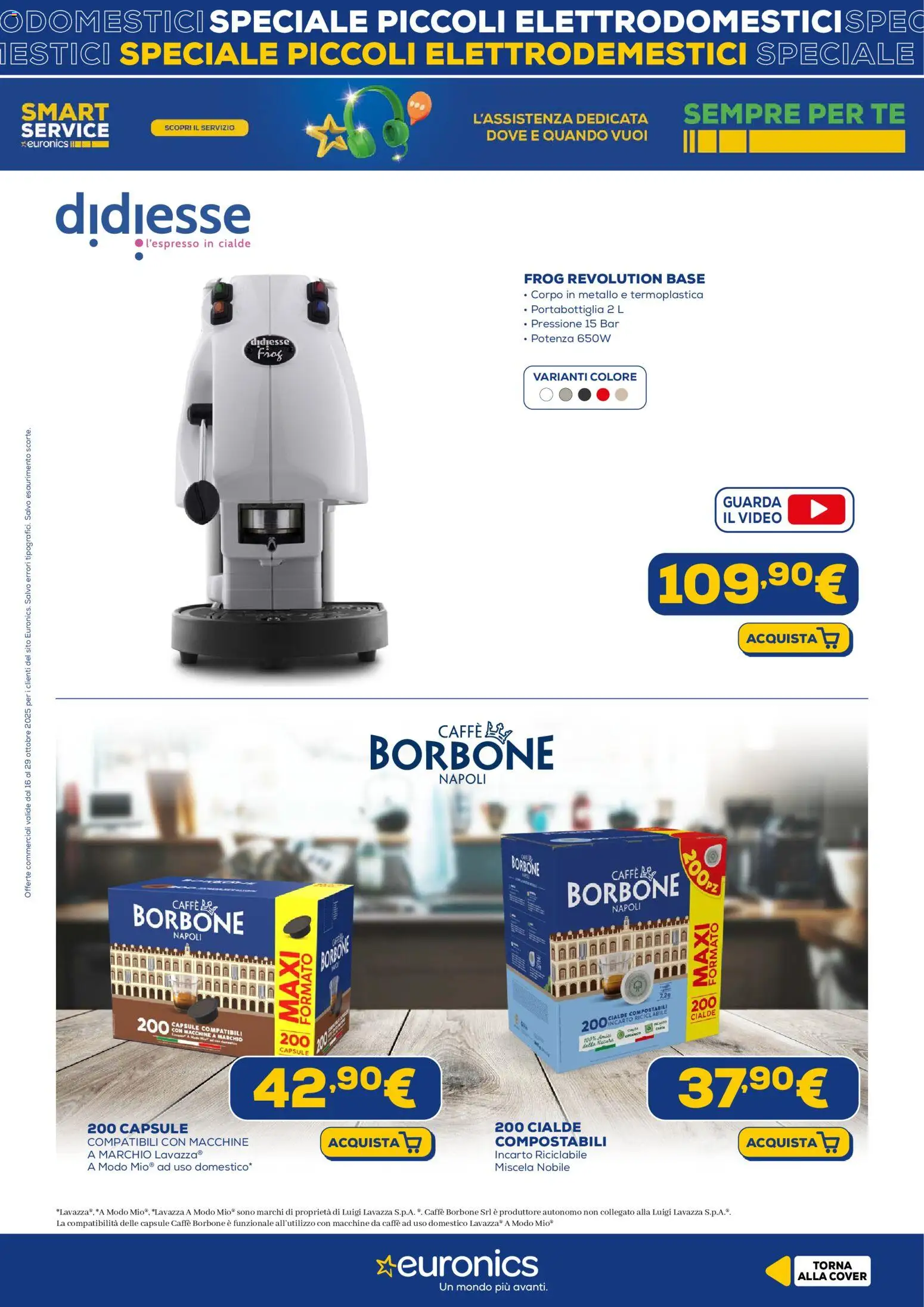Volantino Euronics del 16.10.2025 | Pagina: 12 | Prodotti: Caffè, Tè, Video, Lavazza