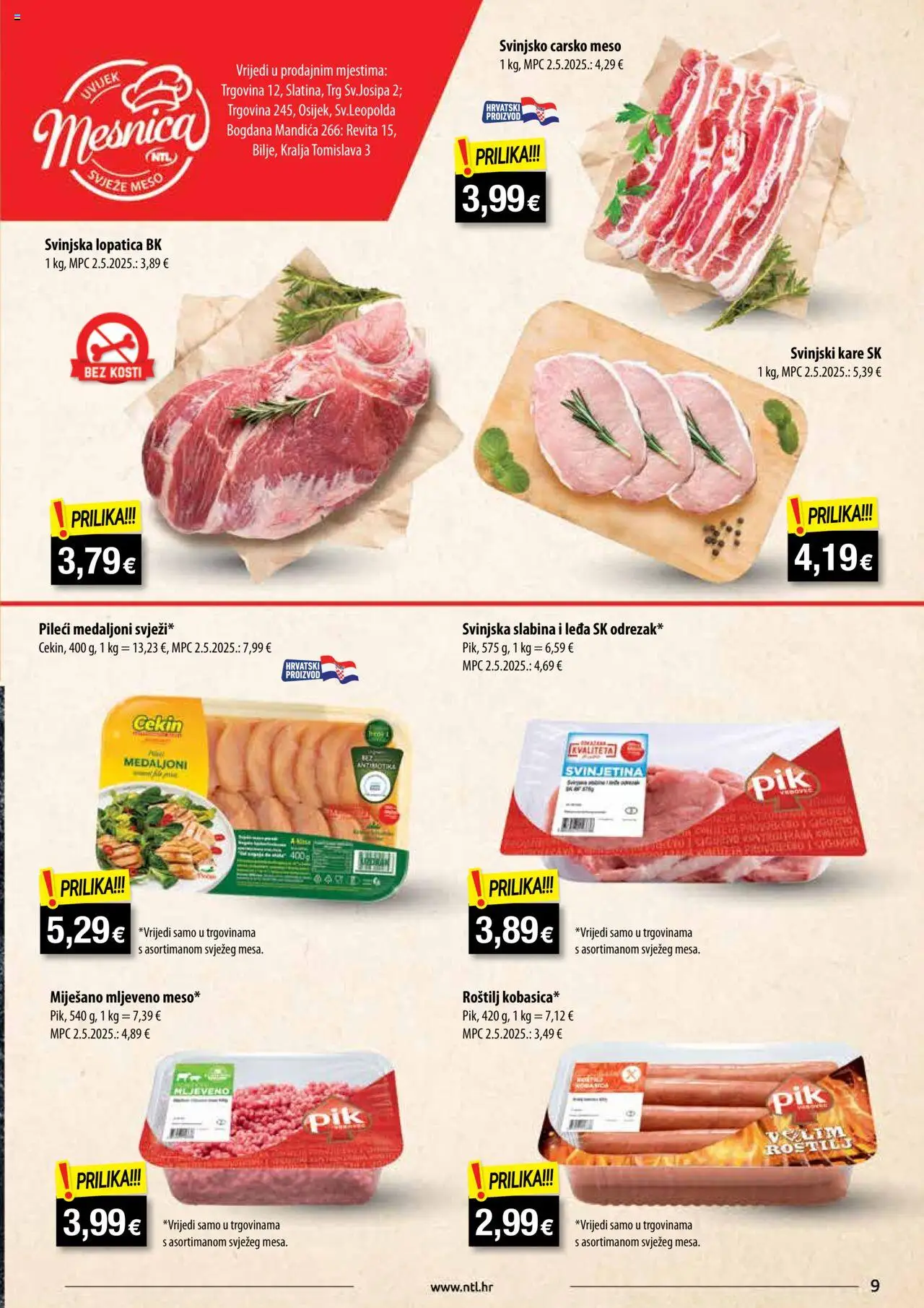 NTL katalog | vrijedi od 06.08.2025 | Stranica: 9 | Proizvodi: Roštilj, Svinjska lopatica, Svinjski kare, Meso