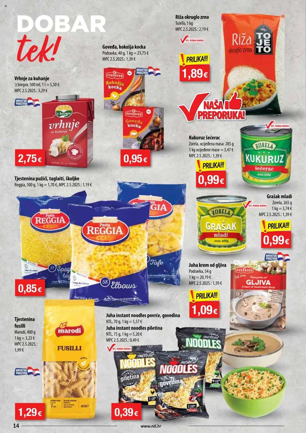 NTL katalog | vrijedi od 06.08.2025 | Stranica: 14 | Proizvodi: Vrhnje za kuhanje, Kukuruz, Govedina, Pasta