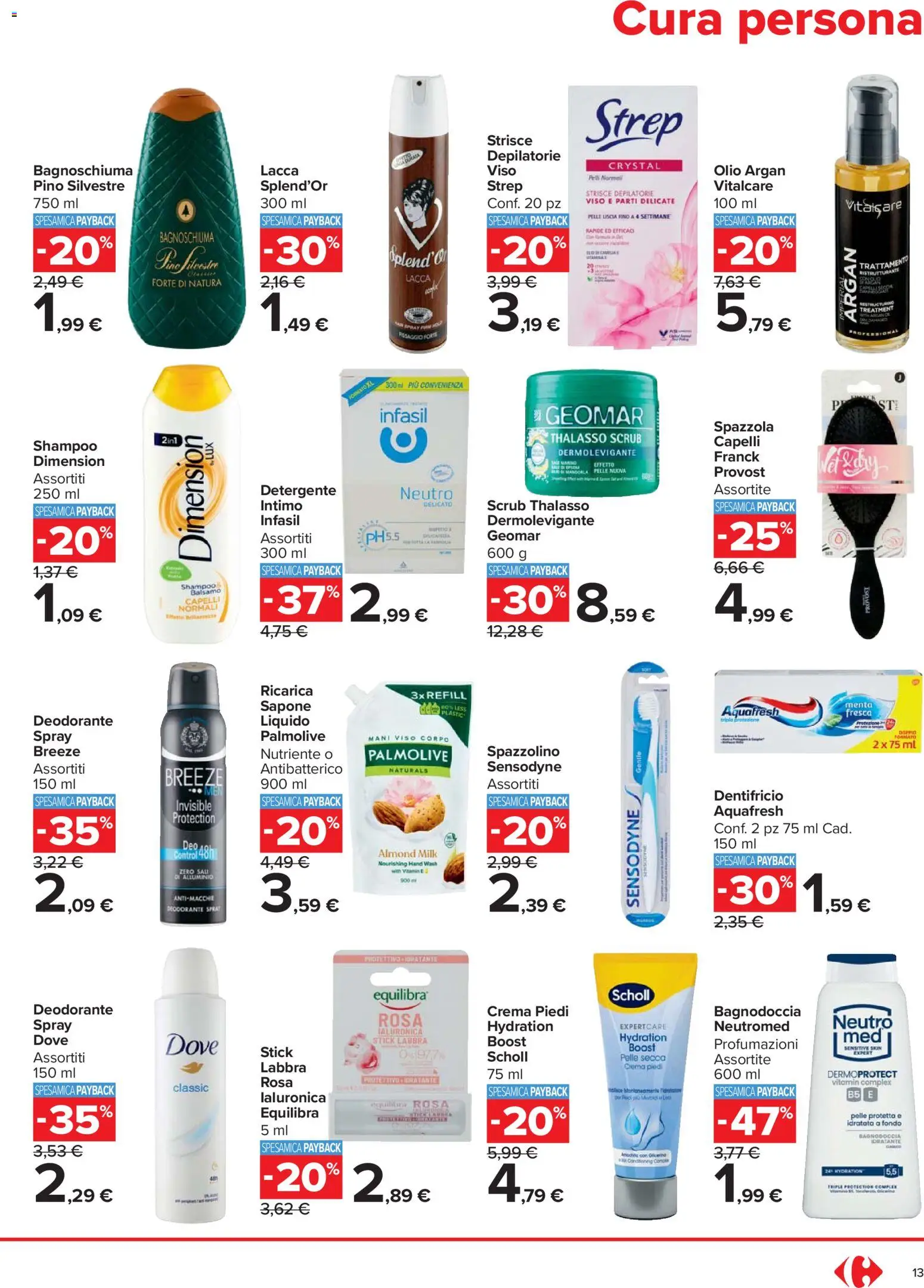 Volantino Carrefour del 27.12.2025 | Pagina: 13 | Prodotti: Bagnoschiuma, Deodorante, Intimo, Crema piedi