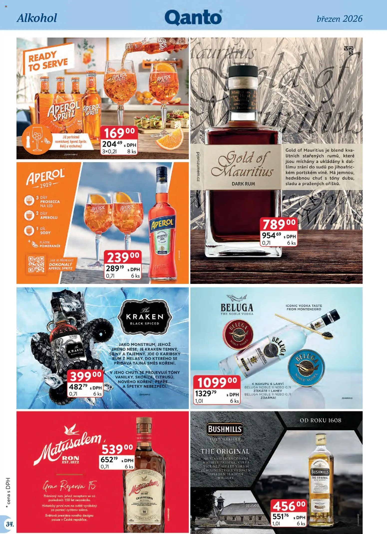 Astur & Qanto leták - Velkoobchod 03/2026 od 01.03.2026 | Strana: 34 | Produkty: Pomeranče, Spritz, Bushmills, Aperol