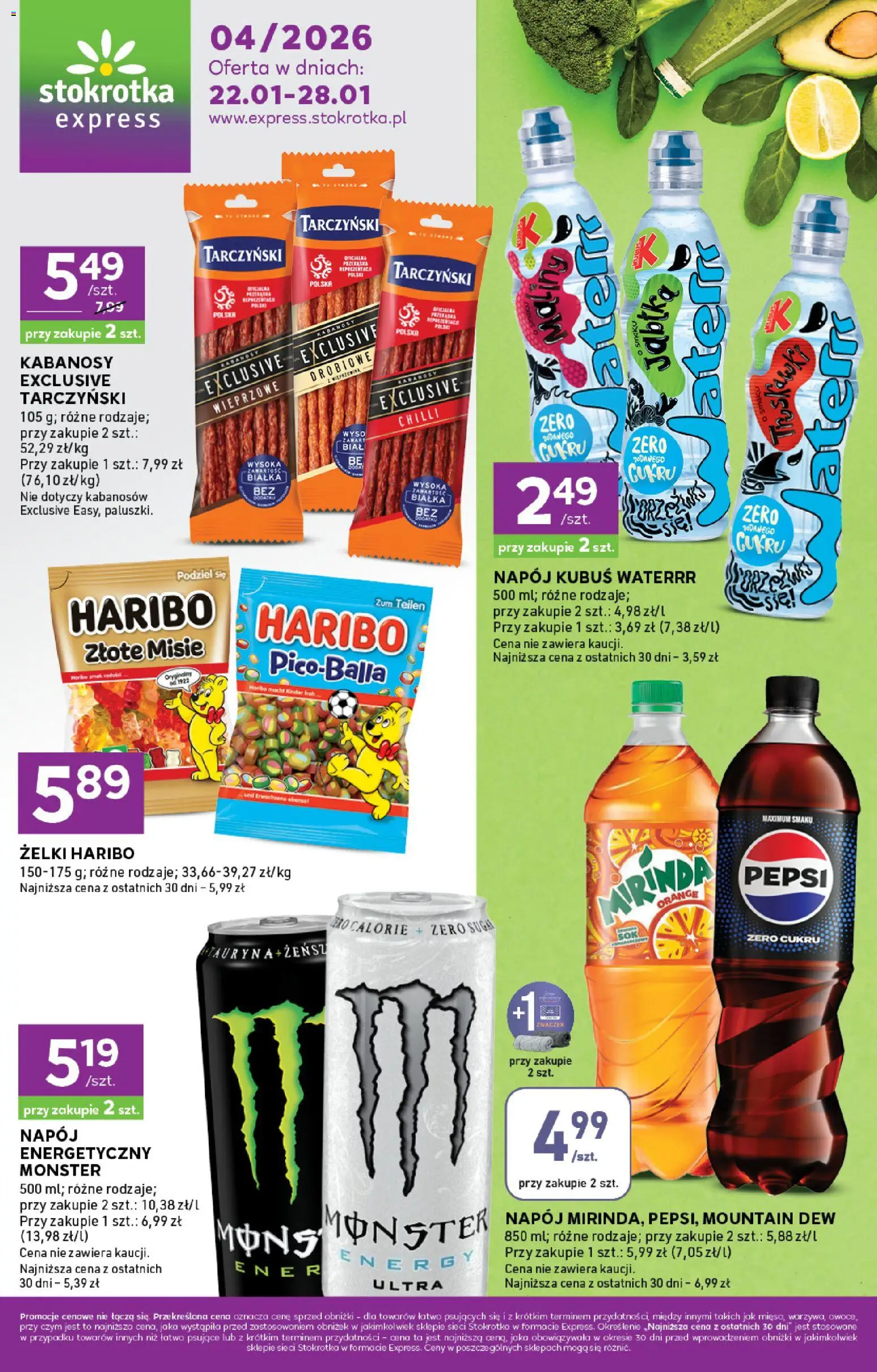 Stokrotka Gazetka - Express od 22.01.2026 | Strona: 1 | Produkty: Żelki haribo, Pepsi, Kabanosy, Żelki