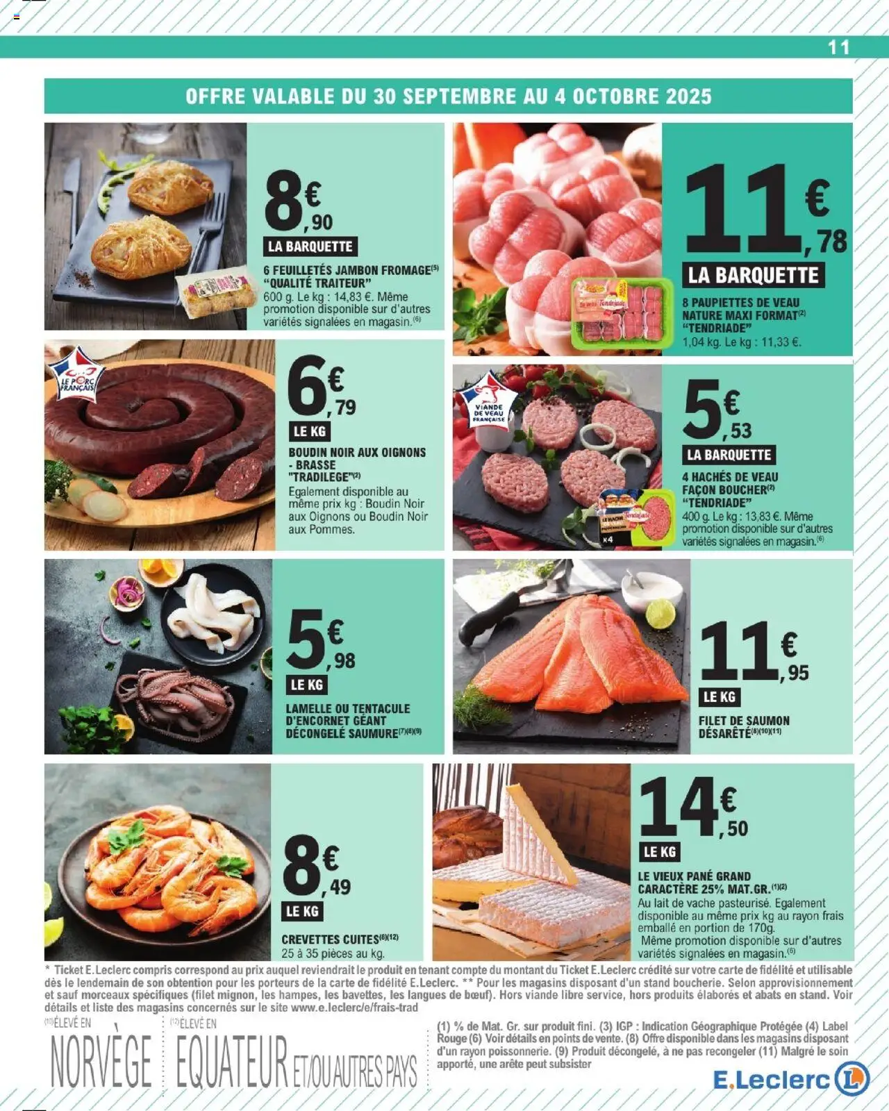 {H1} | Page: 11 | Produits: Crevettes, Lait, Jambon, Porc