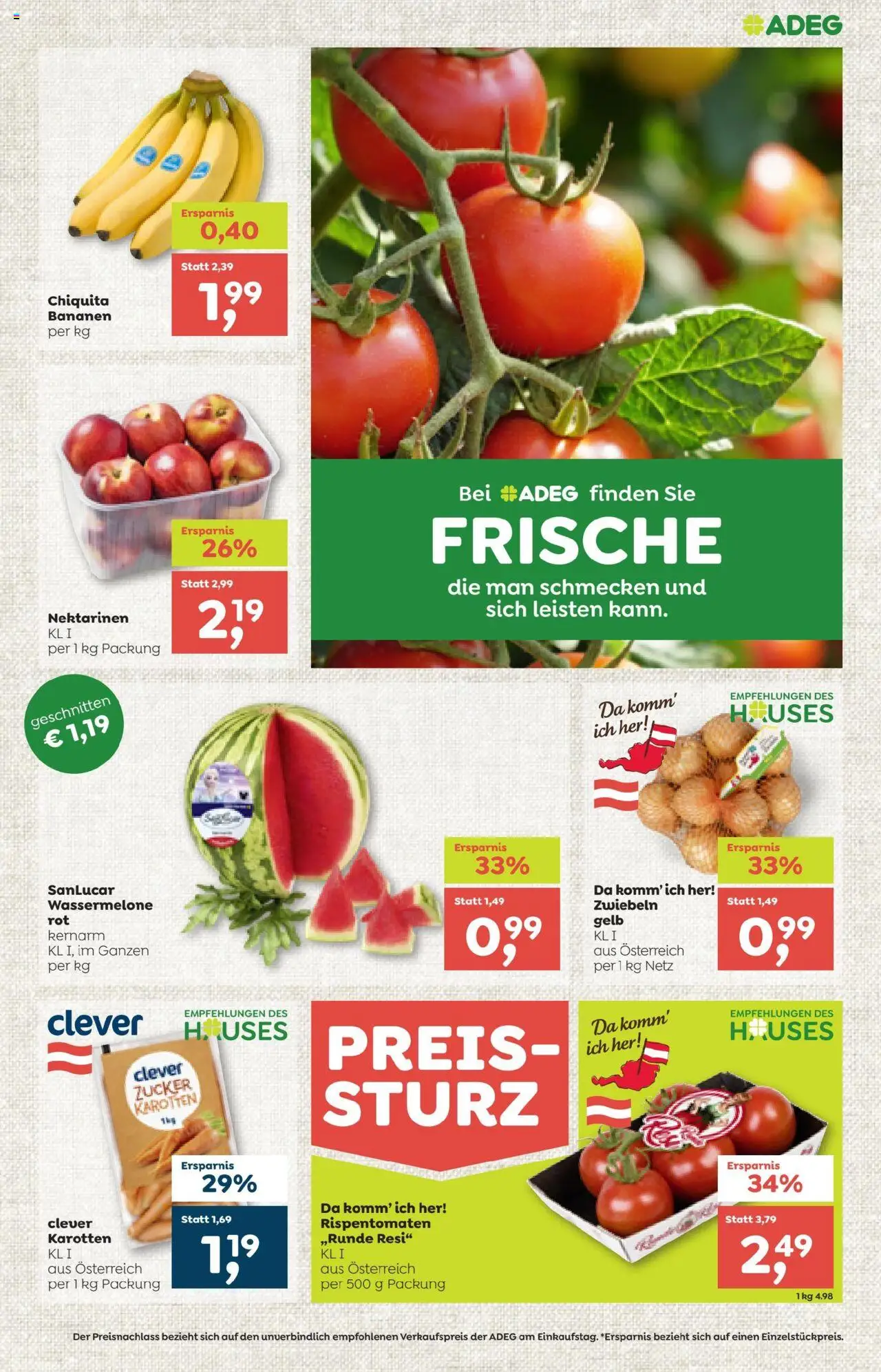 ADEG Flugblatt gültig ab 07.08.2025 | Seite: 3 | Produkte: Zwiebeln, Zucker, Wassermelone, Bananen