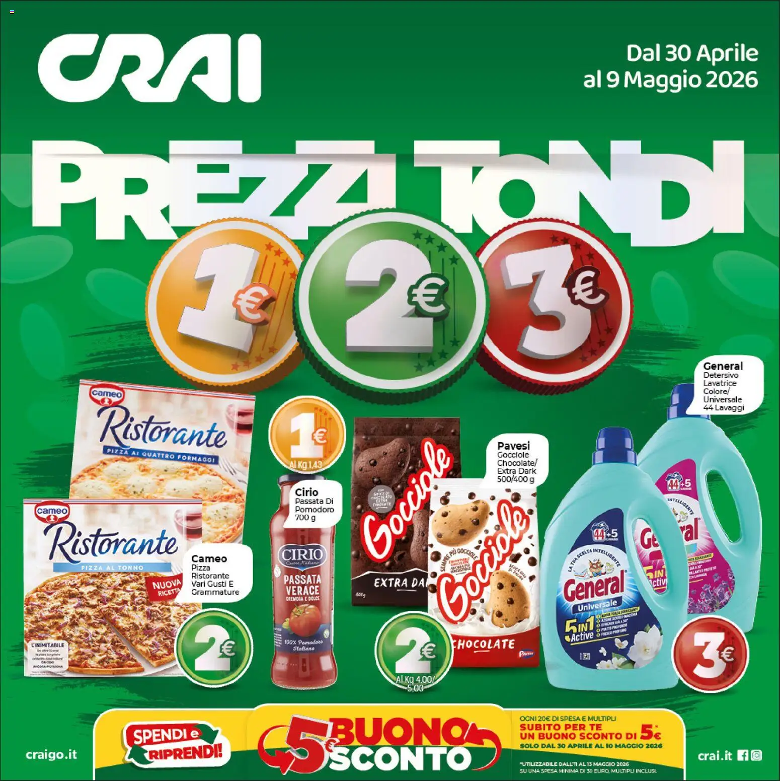 Volantino CRAI del 30.04.2026 | Pagina: 1 | Prodotti: Pizza, Tè, Lavatrice, Tonno