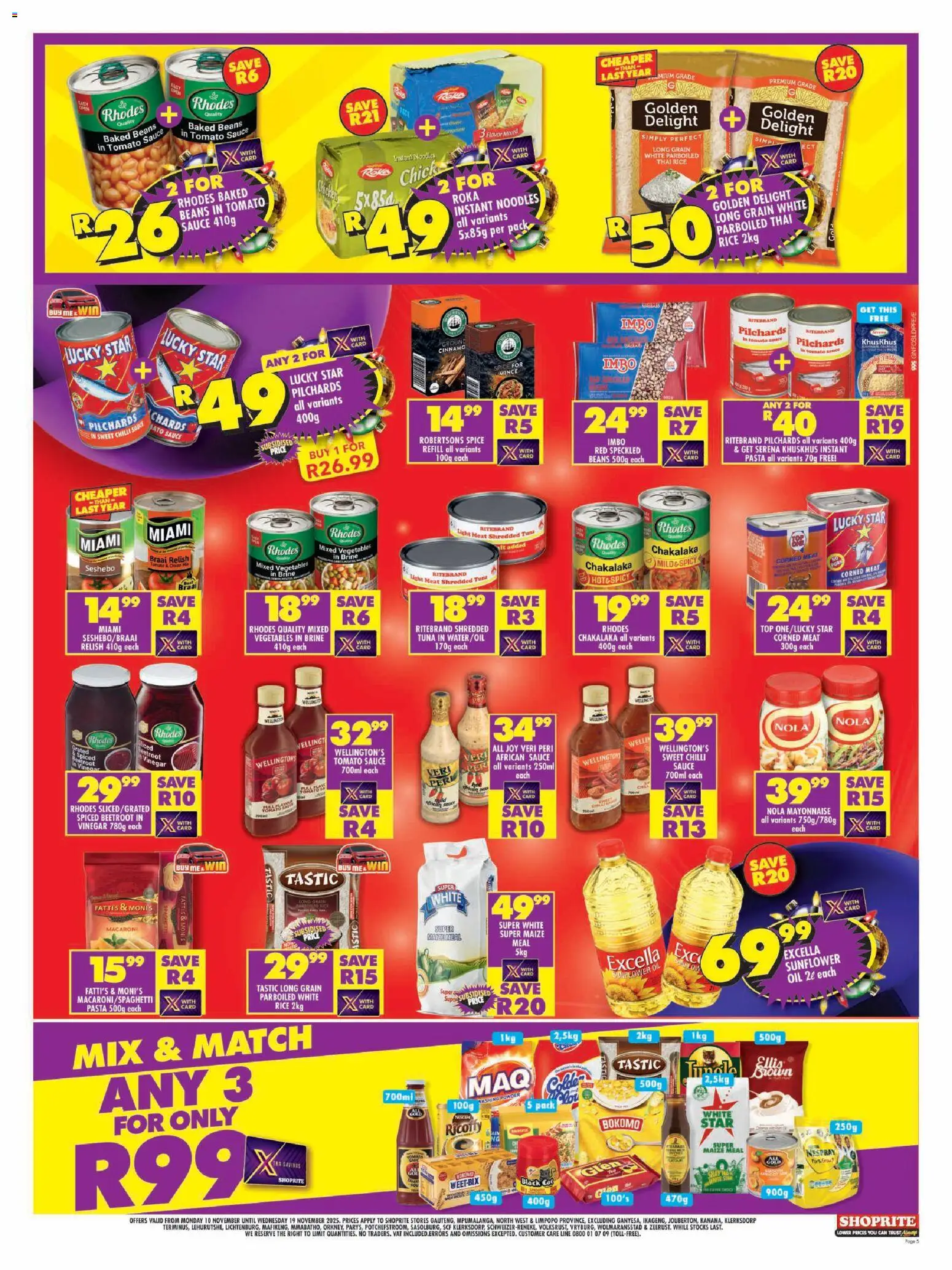 New Shoprite catalogue – valid from 10.11.2025 | Page: 5 | Products: Corned meat, Tuna, Washing powder, Mayonnaise