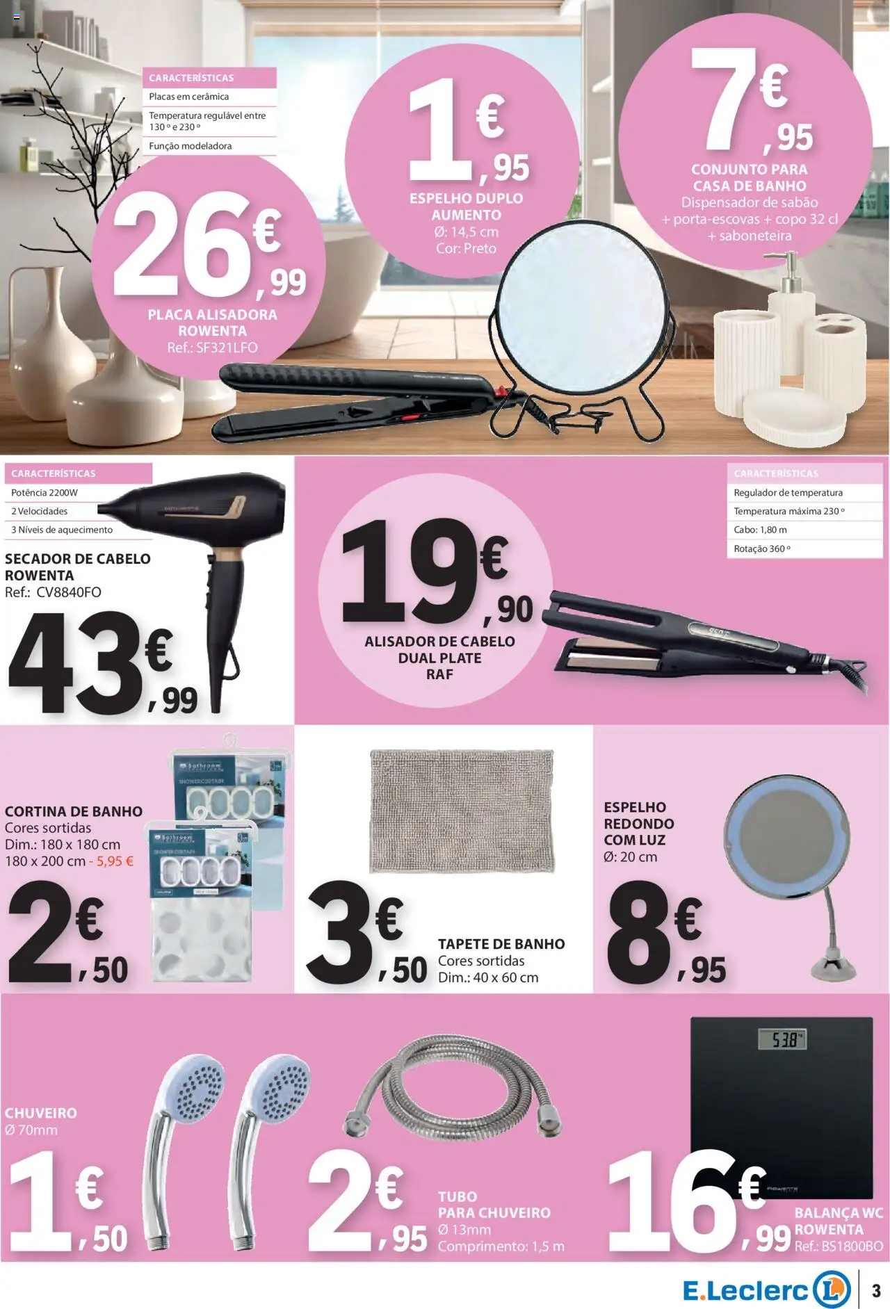 E.Leclerc - Folheto Não Alimentar │ válido de 09.10.2025 | Página: 3 | Produtos: Secador, Sabão, Casa de banho, Banho