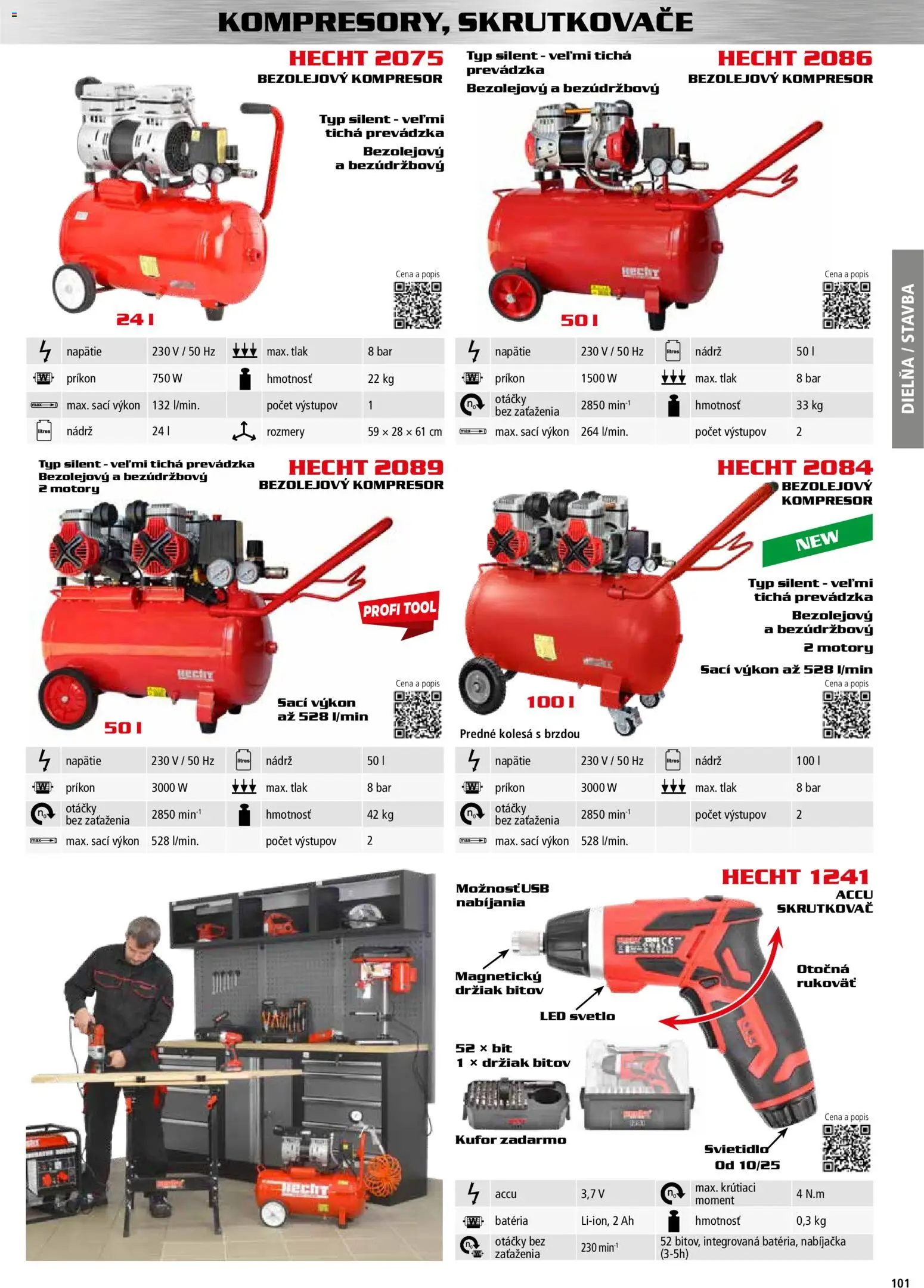 Nové Hecht akcie – leták je platný od 30.10.2025 | Strana: 101 | Produkty: Svetlo, Skrutkovač, Kompresor, Nabíjačka